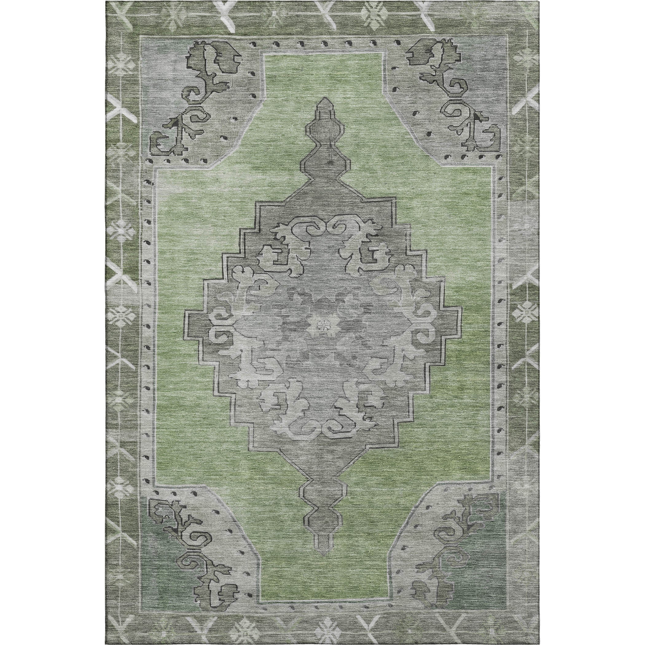 Porto Machine Washable Traditional Aloe Green Rug 2'6" x 3'10" #shape_Rectangle