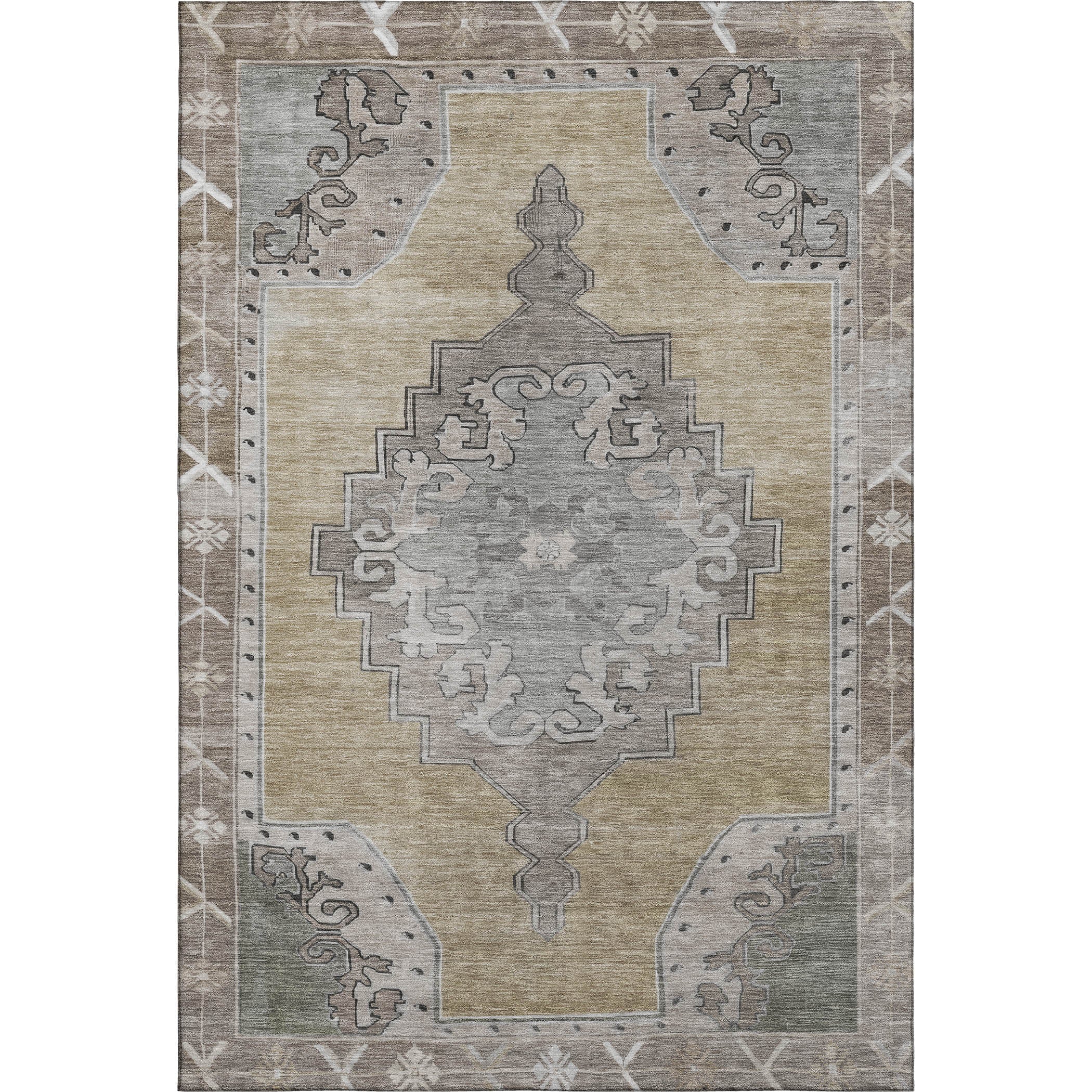 Porto Machine Washable Traditional Beige Brown Rug 2'6" x 3'10" #shape_Rectangle