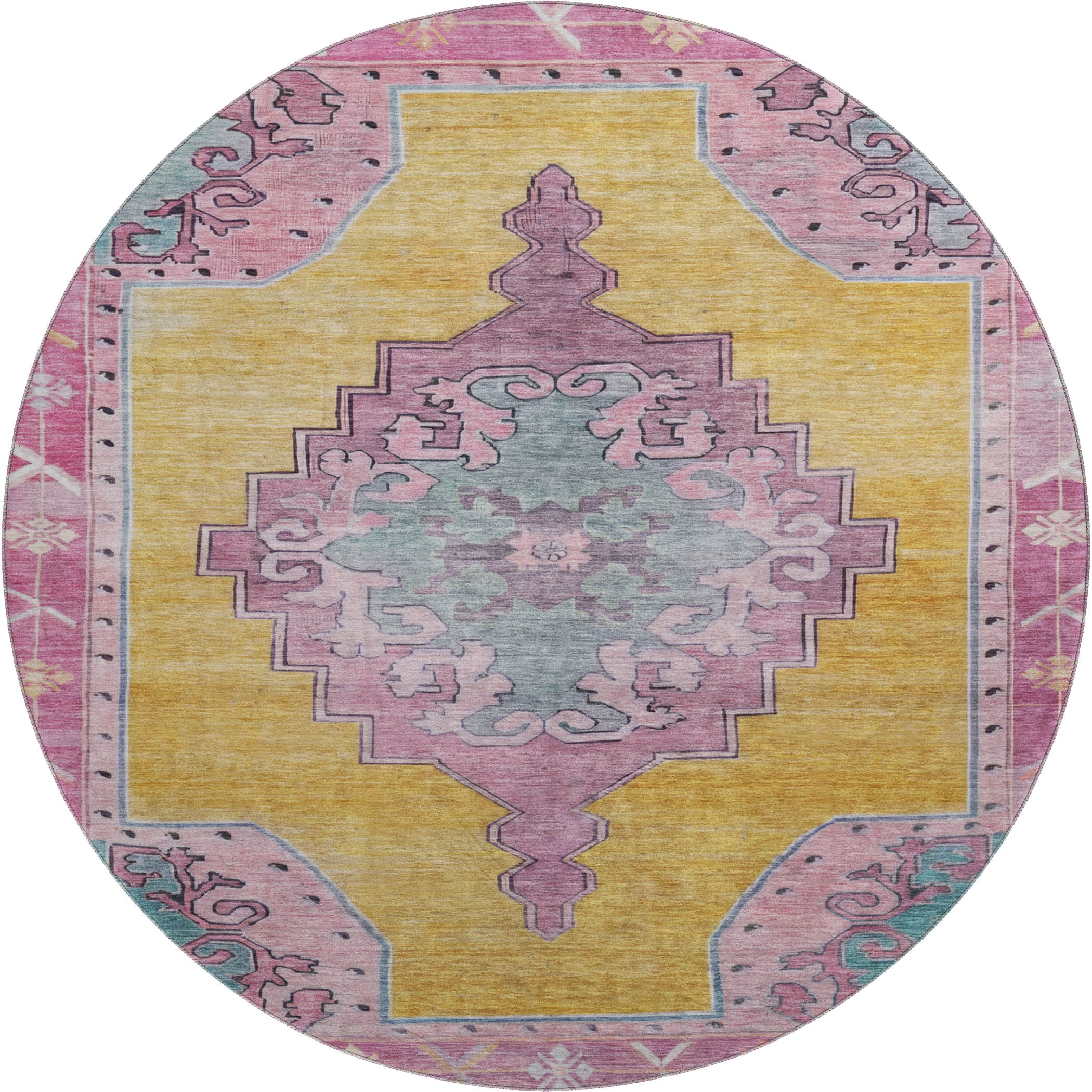 Porto Machine Washable Traditional Gold Rug 8' x 8' #shape_Round