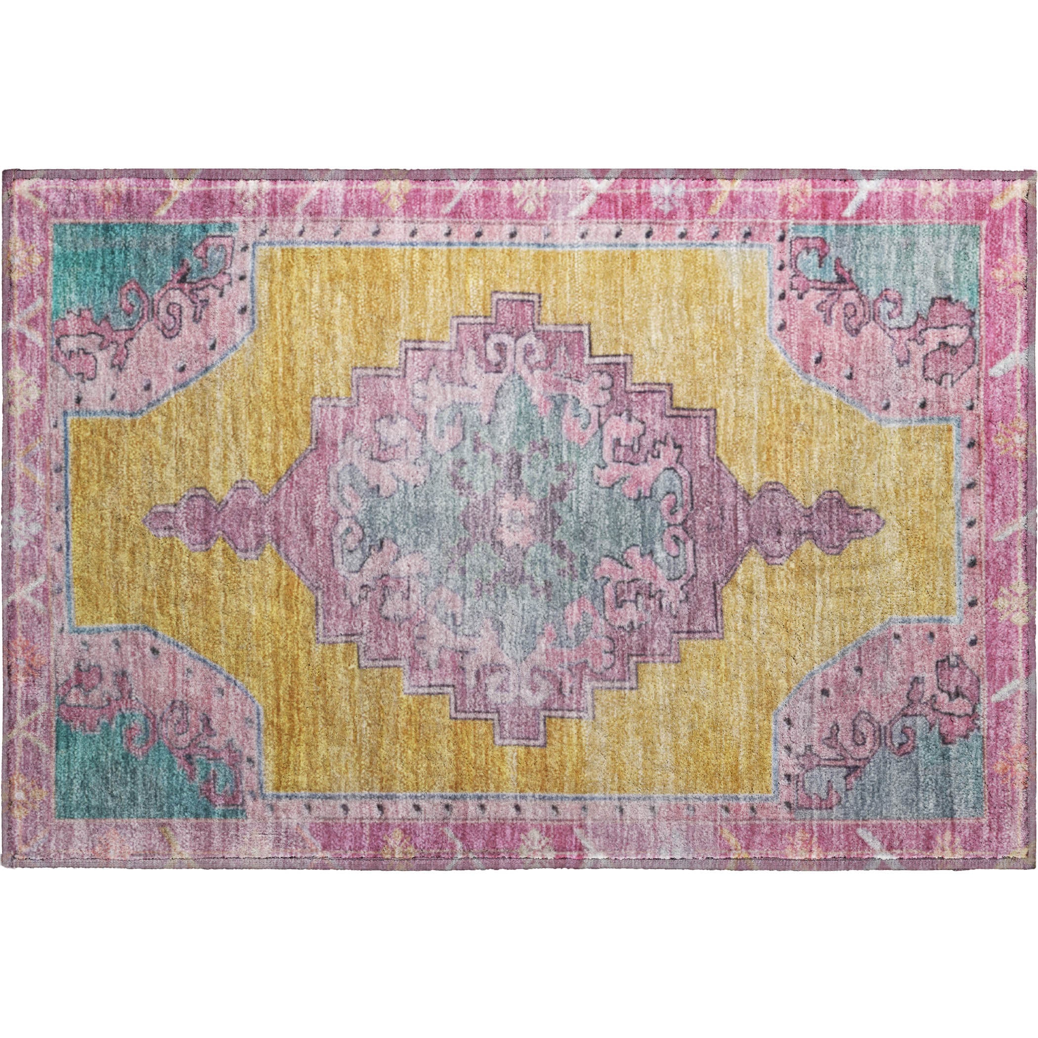 Porto Machine Washable Traditional Gold Rug 1'8" x 2'6" #shape_Rectangle
