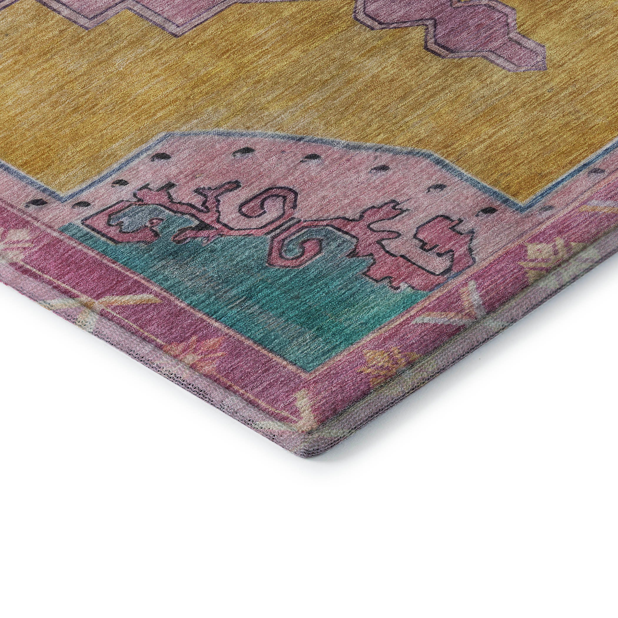 Porto Machine Washable Traditional Gold Rug 1'8" x 2'6" #shape_Rectangle