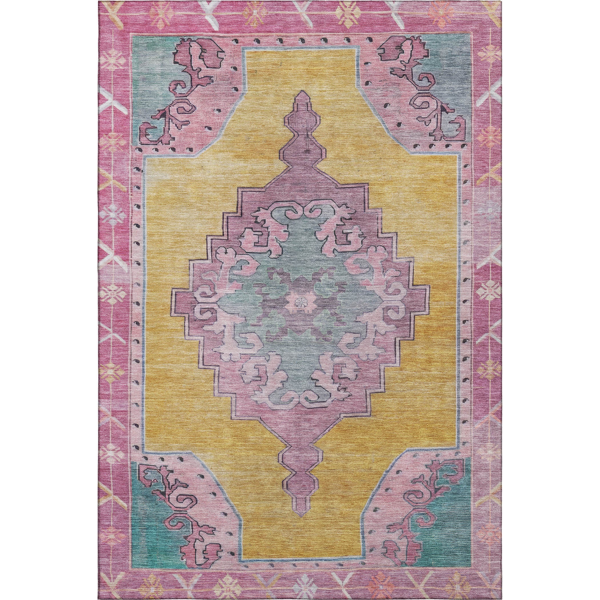 Porto Machine Washable Traditional Gold Rug 2'6" x 3'10" #shape_Rectangle