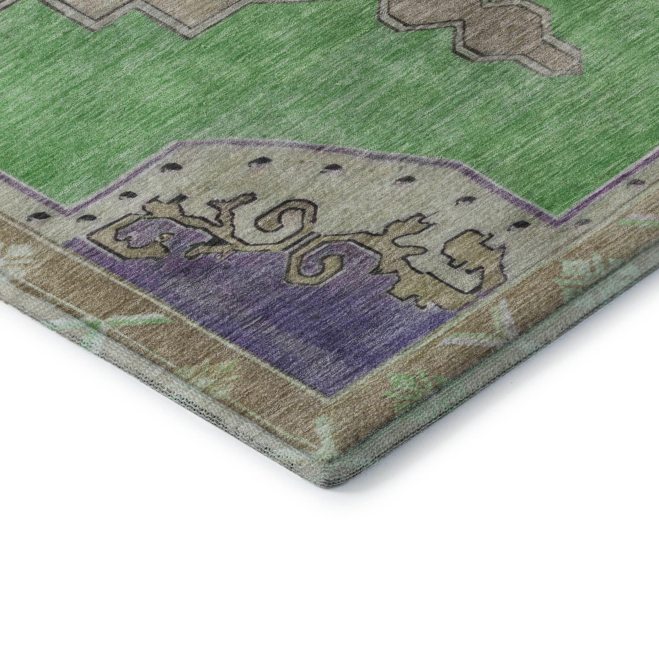 Porto Machine Washable Traditional Lime Green Rug 1'8" x 2'6" #shape_Rectangle