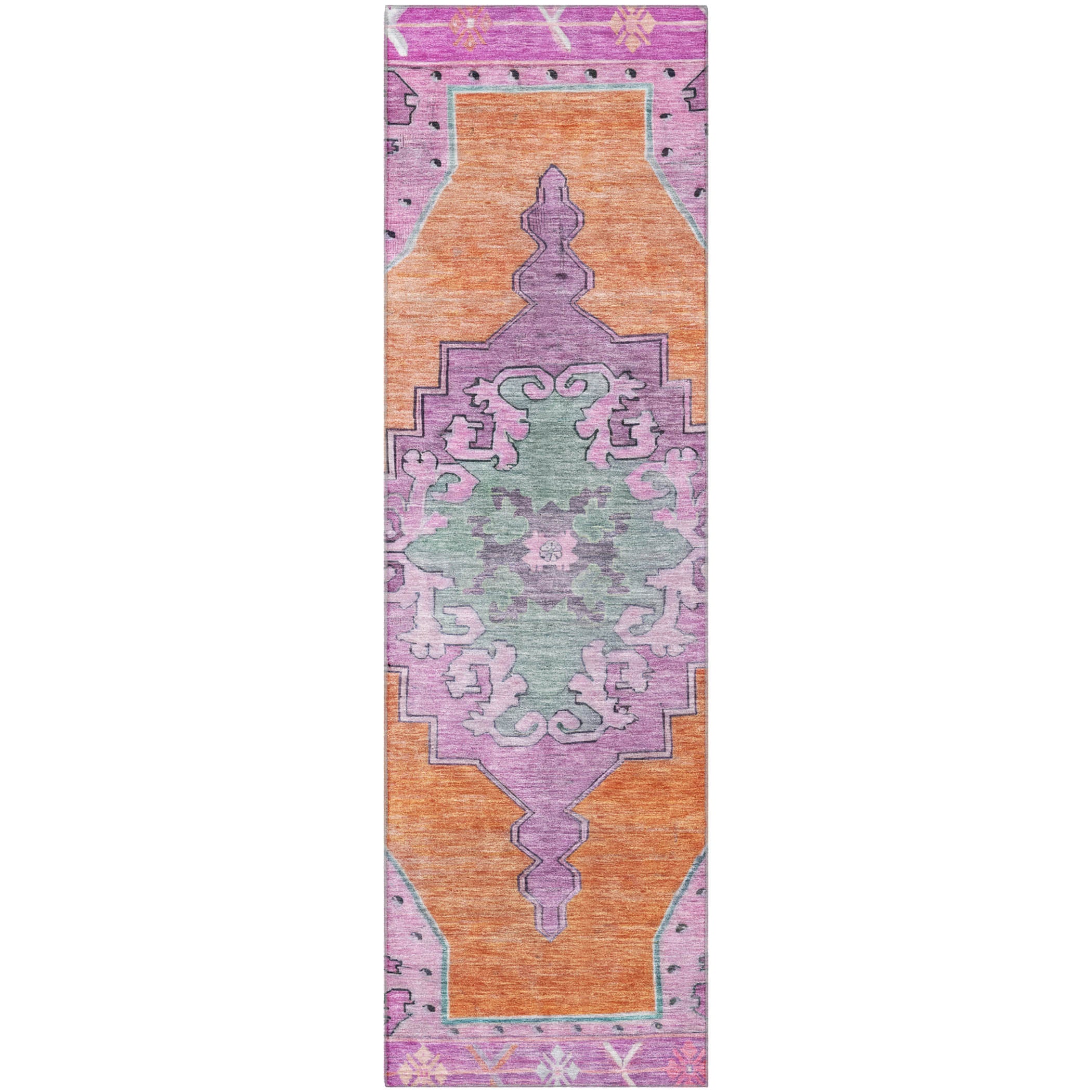 Porto Machine Washable Traditional Orange Rug 2'3" x 7'6" #shape_Runner