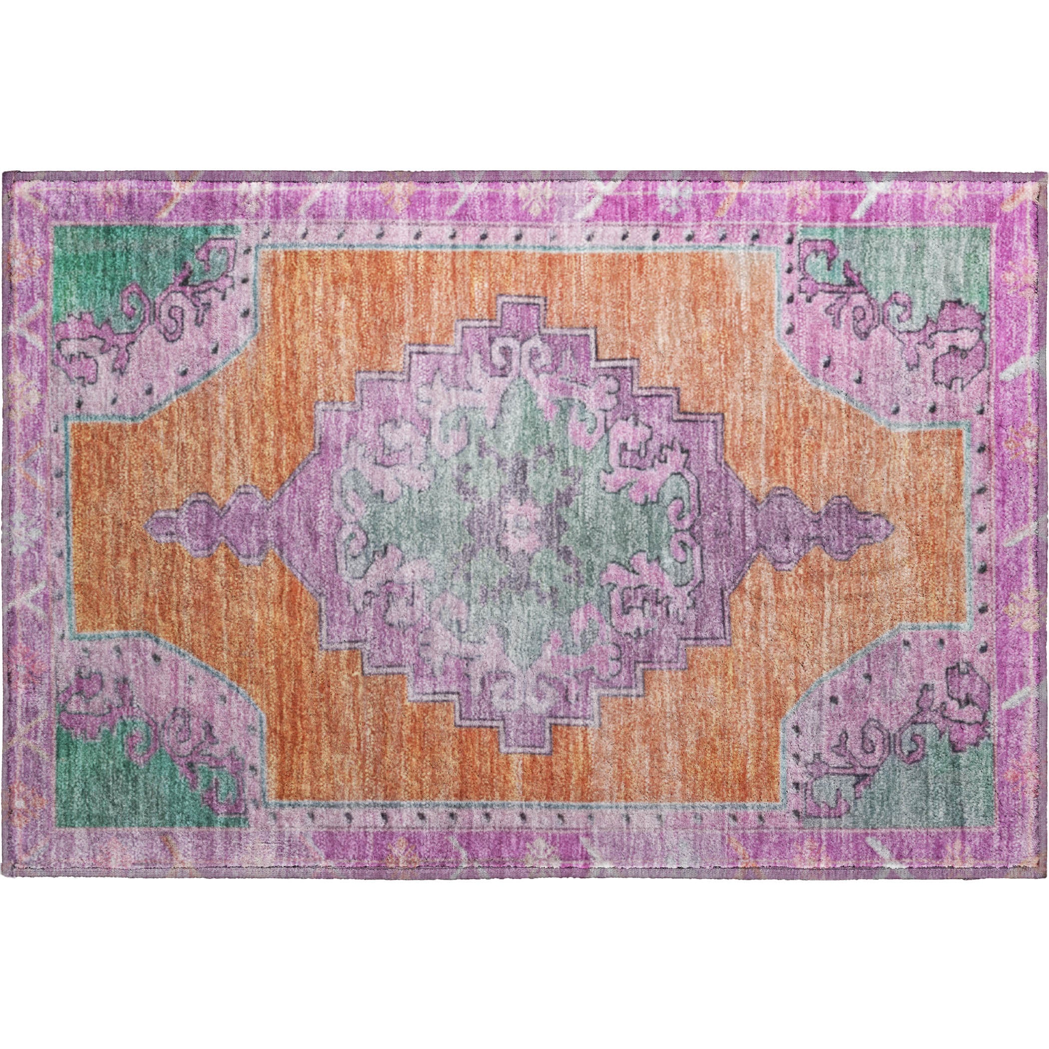Porto Machine Washable Traditional Orange Rug 1'8" x 2'6" #shape_Rectangle