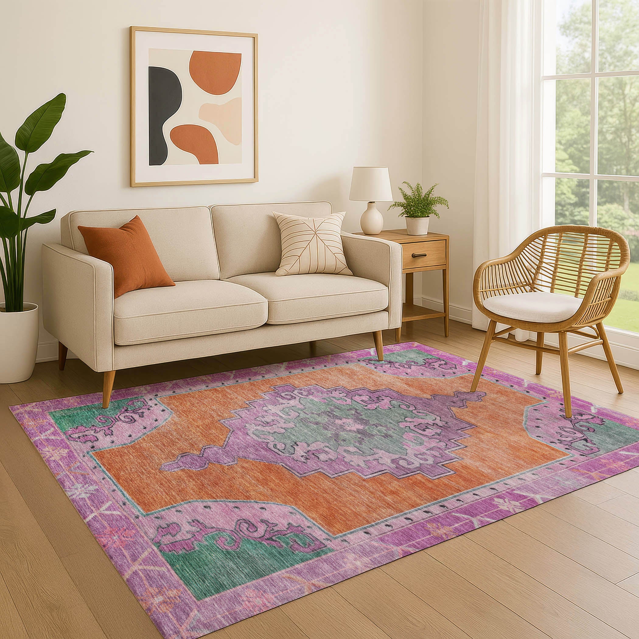 Porto Machine Washable Traditional Orange Rug 2'6" x 3'10" #shape_Rectangle