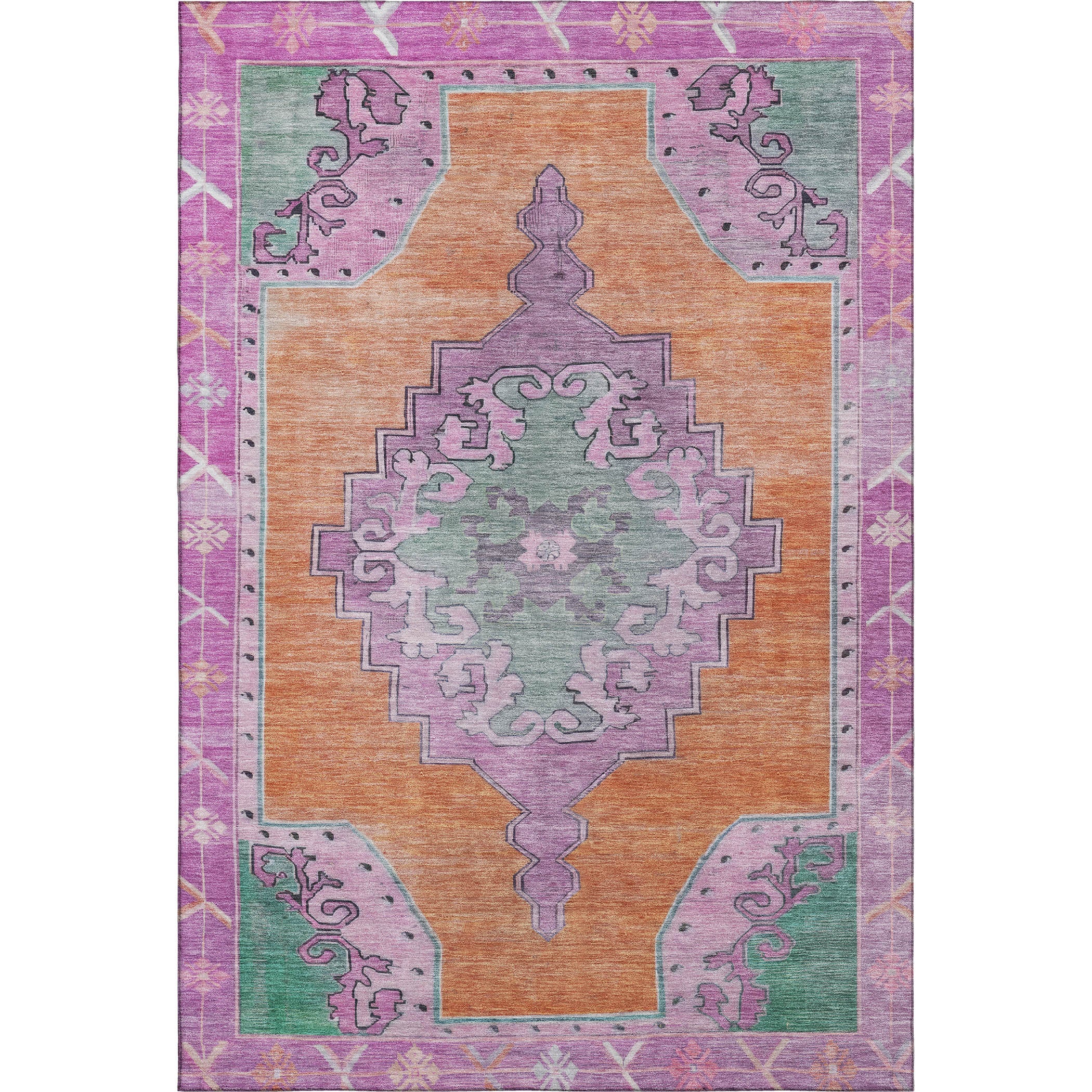 Porto Machine Washable Traditional Orange Rug 2'6" x 3'10" #shape_Rectangle