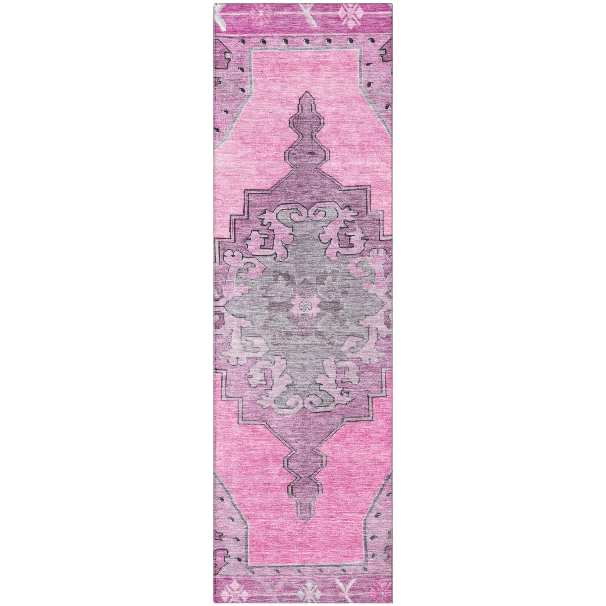Porto Machine Washable Traditional Pink Rug 2'3" x 7'6" #shape_Runner