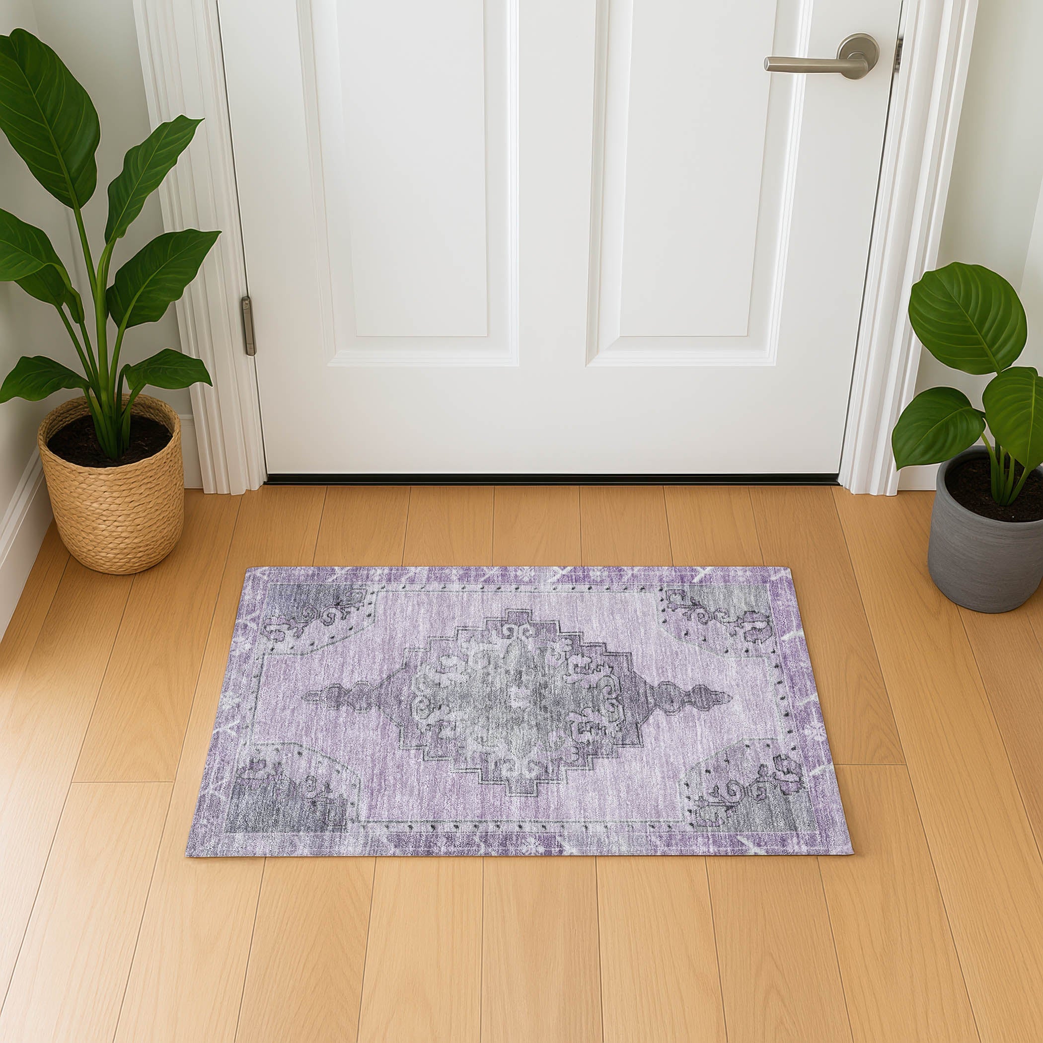 Porto Machine Washable Traditional Plum Purple Rug 1'8" x 2'6" #shape_Rectangle