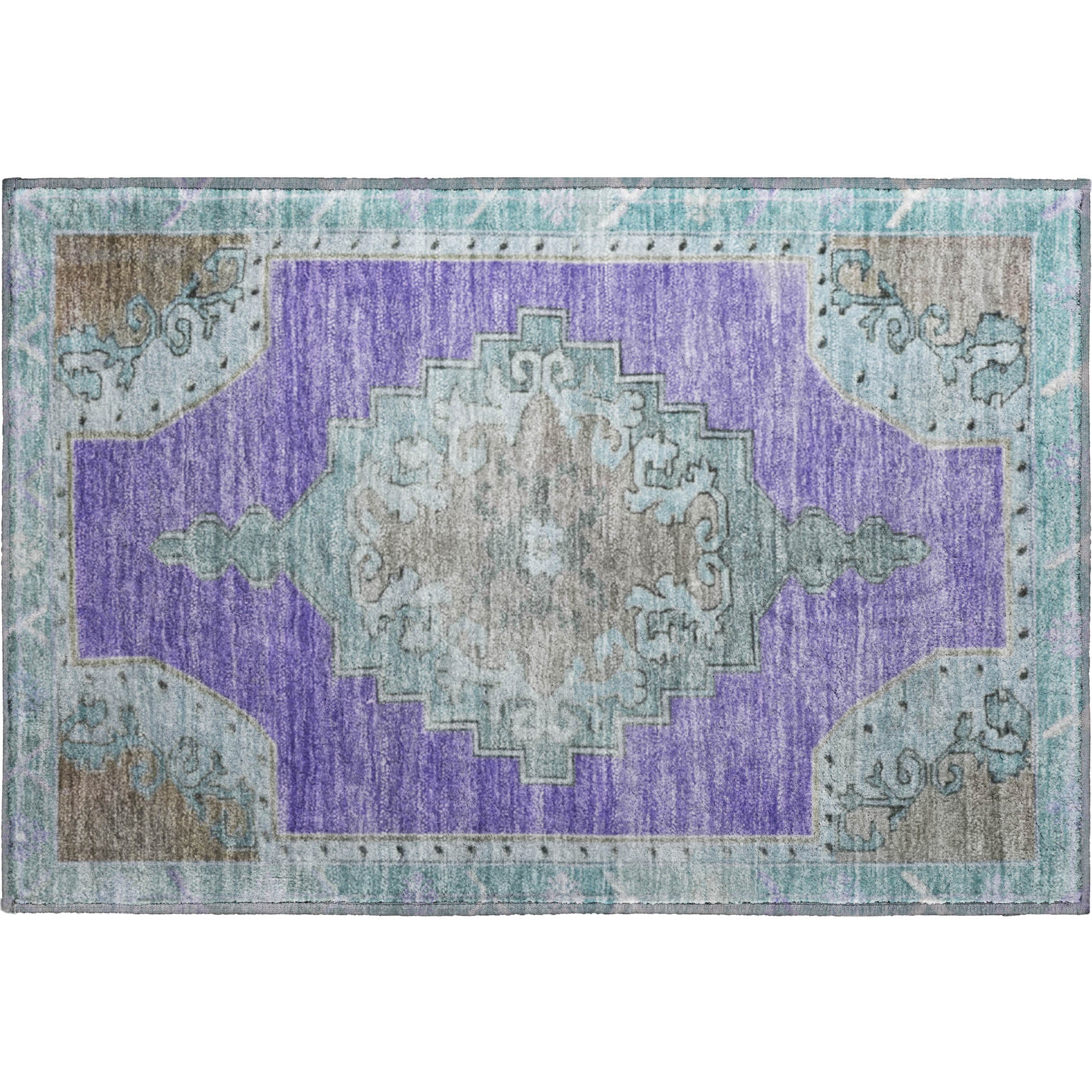 Porto Machine Washable Traditional Purple Rug 1'8" x 2'6" #shape_Rectangle