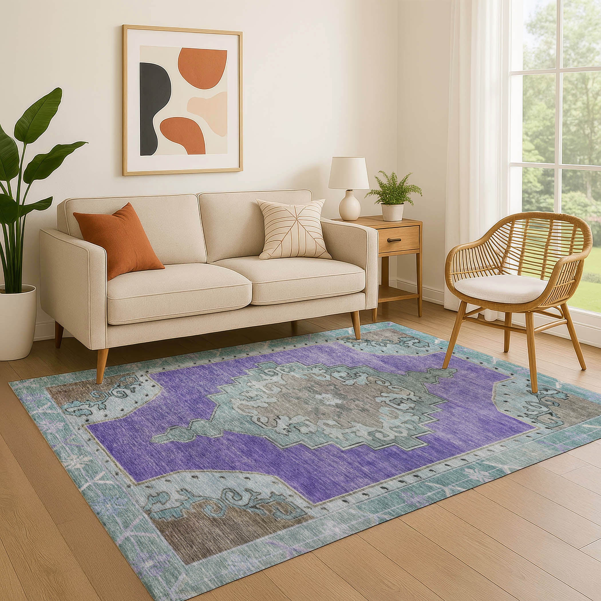 Porto Machine Washable Traditional Purple Rug 2'6" x 3'10" #shape_Rectangle
