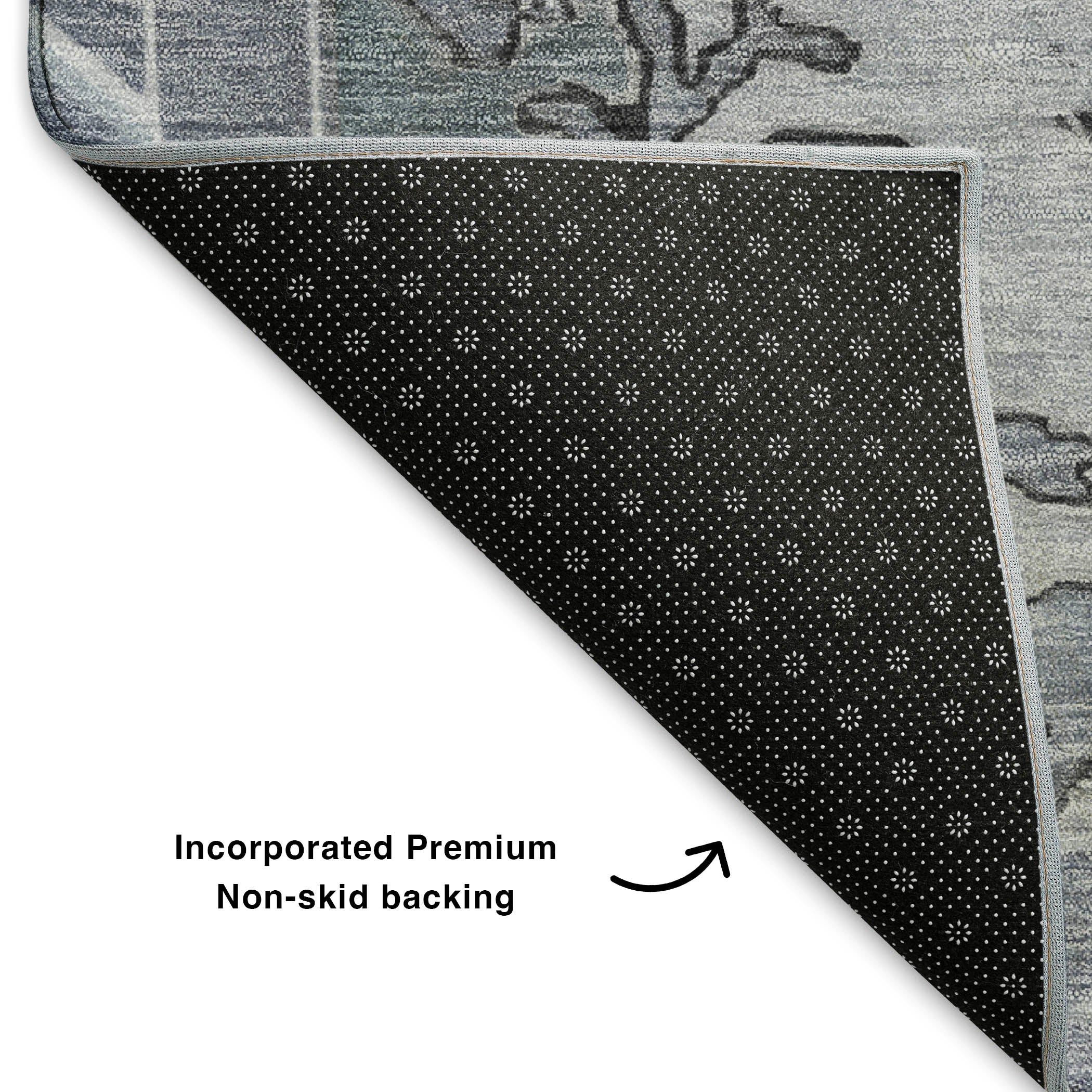 Porto Machine Washable Traditional Sky Blue Rug 1'8" x 2'6" #shape_Rectangle