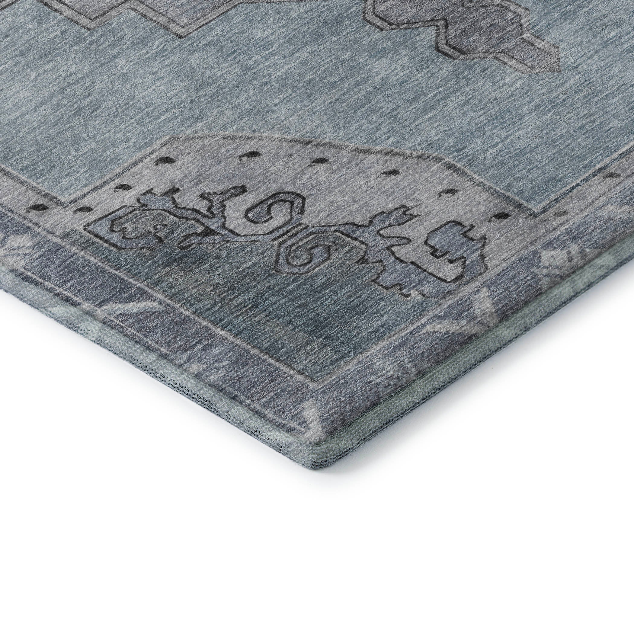 Porto Machine Washable Traditional Sky Blue Rug 1'8" x 2'6" #shape_Rectangle