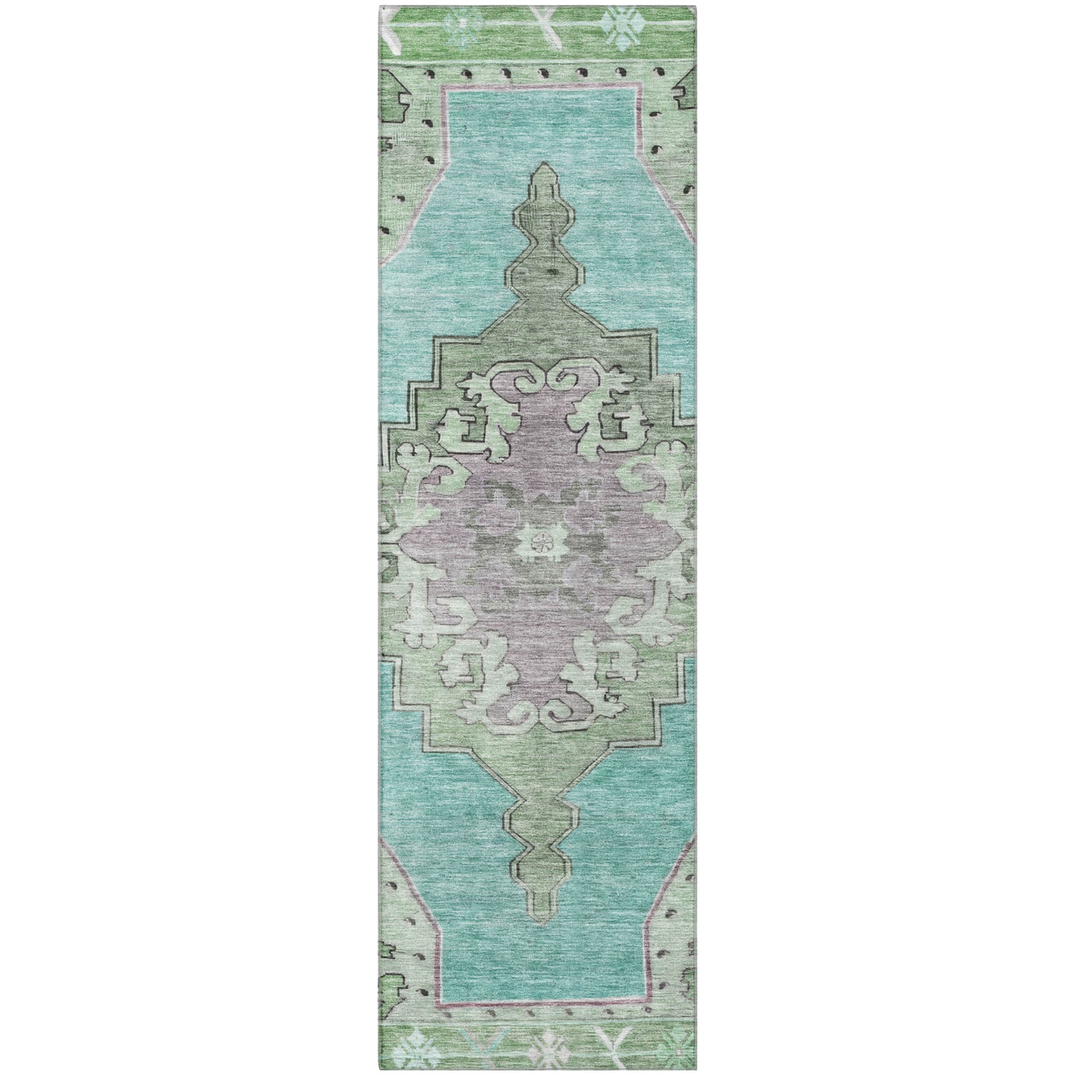 Porto Machine Washable Traditional Teal Rug 2'3" x 7'6" #shape_Runner