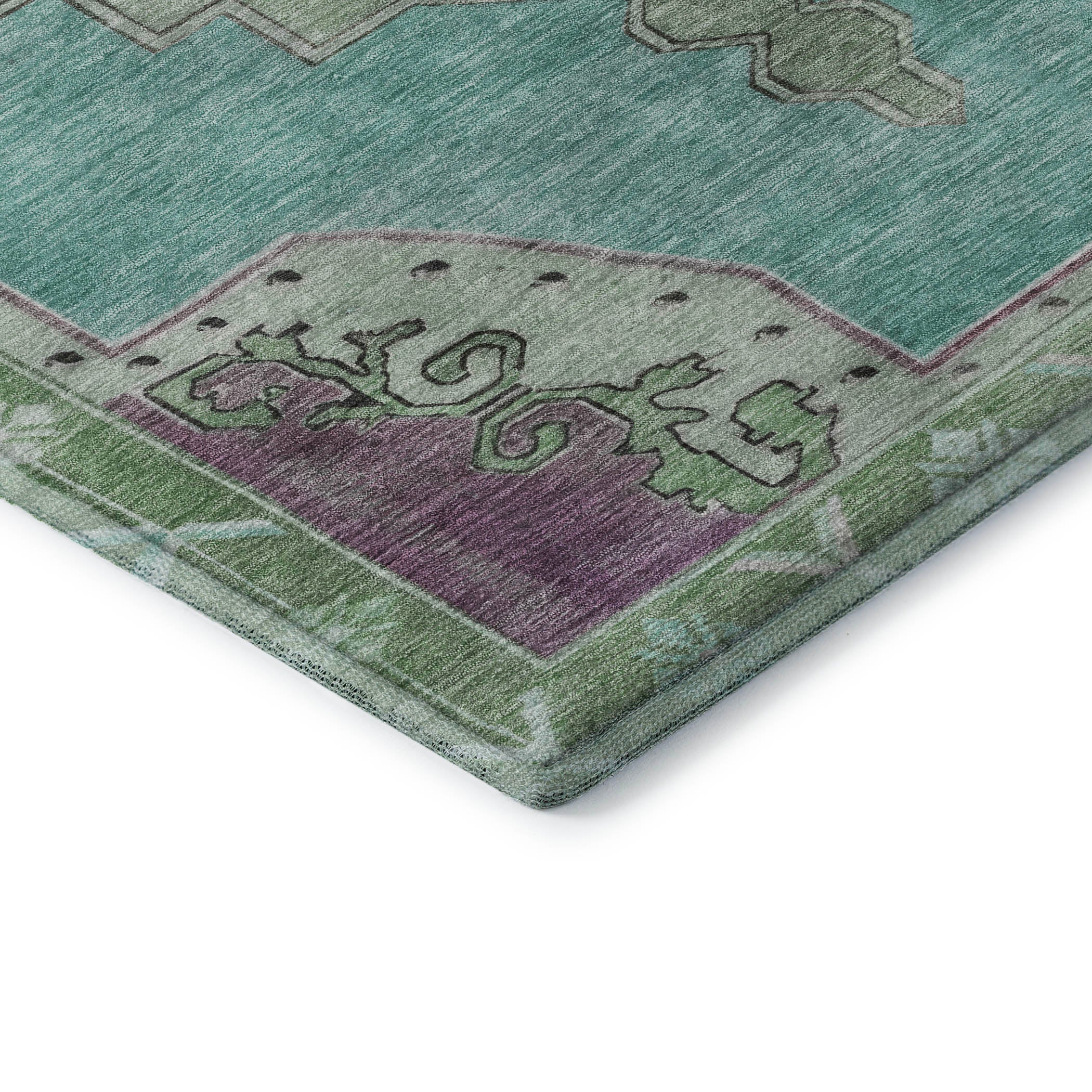 Porto Machine Washable Traditional Teal Rug 1'8" x 2'6" #shape_Rectangle