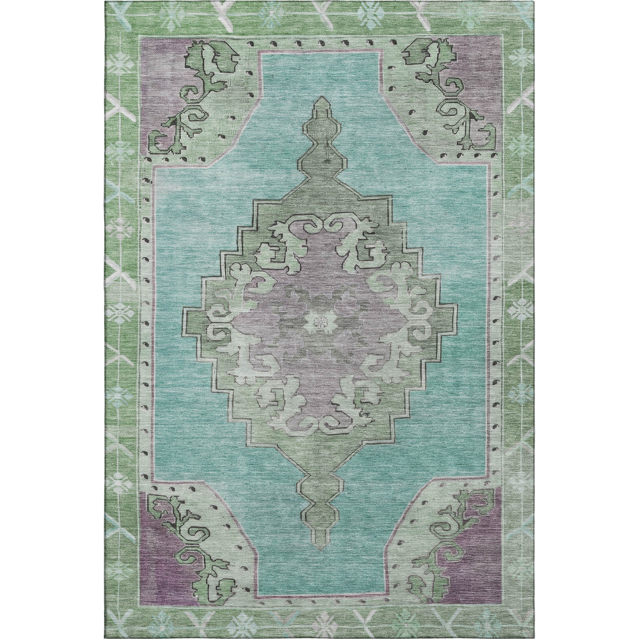Porto Machine Washable Traditional Teal Rug 2'6" x 3'10" #shape_Rectangle