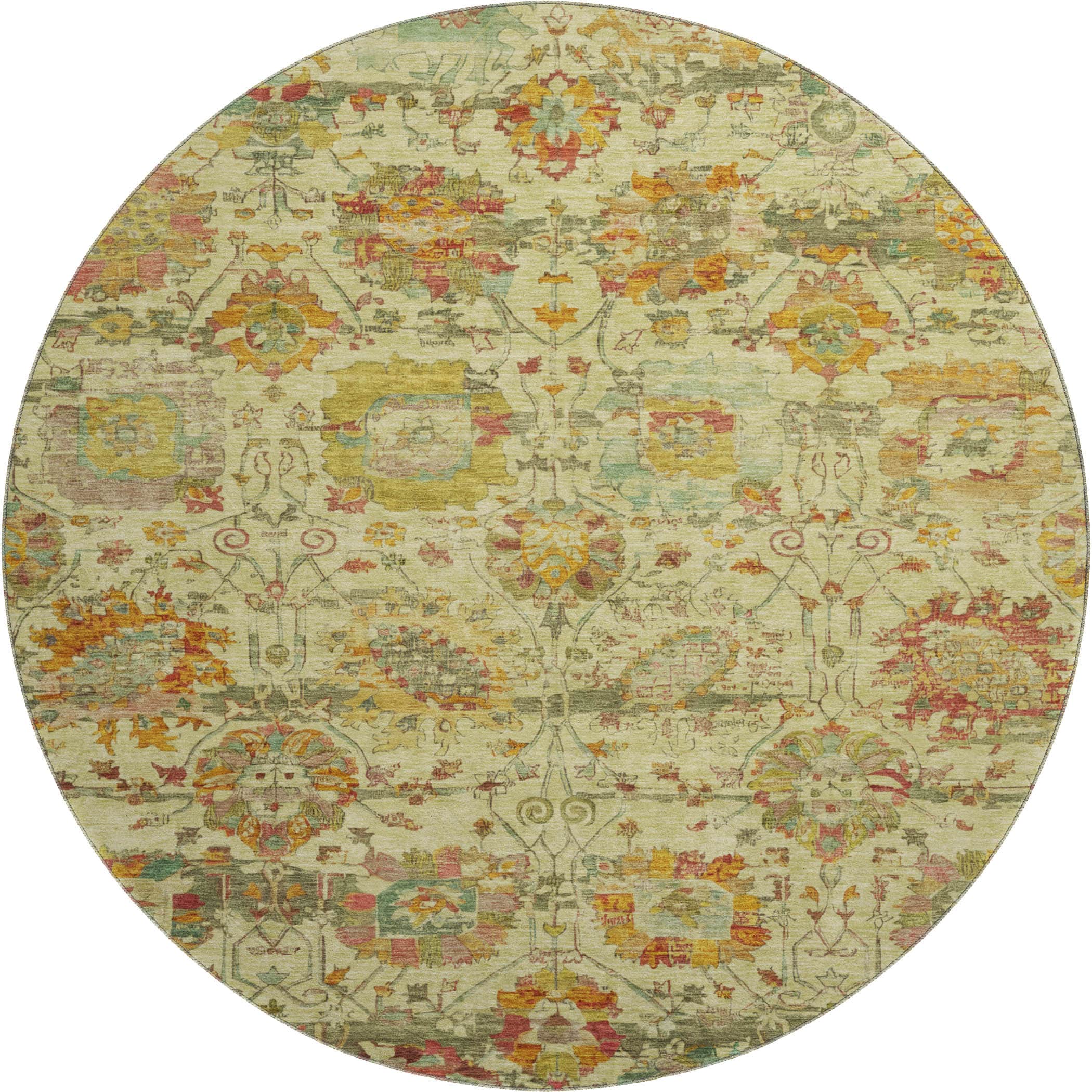 Kotor Machine Washable Traditional Gold Rug 8' x 8' #shape_Round