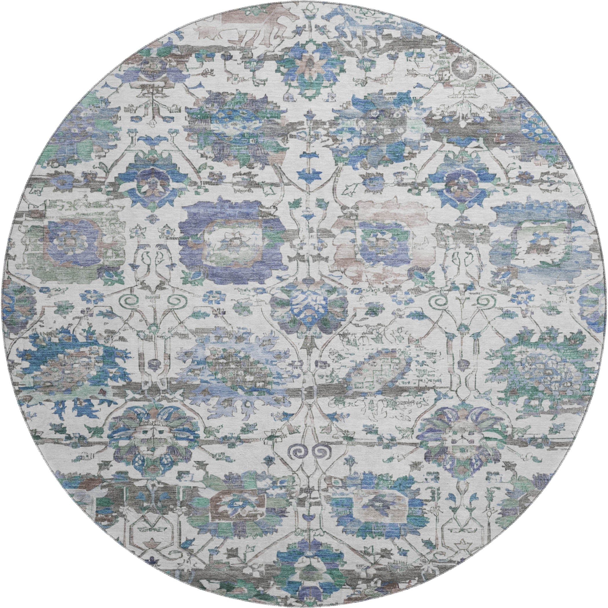 Kotor Machine Washable Traditional Ivory Rug 8' x 8' #shape_Round