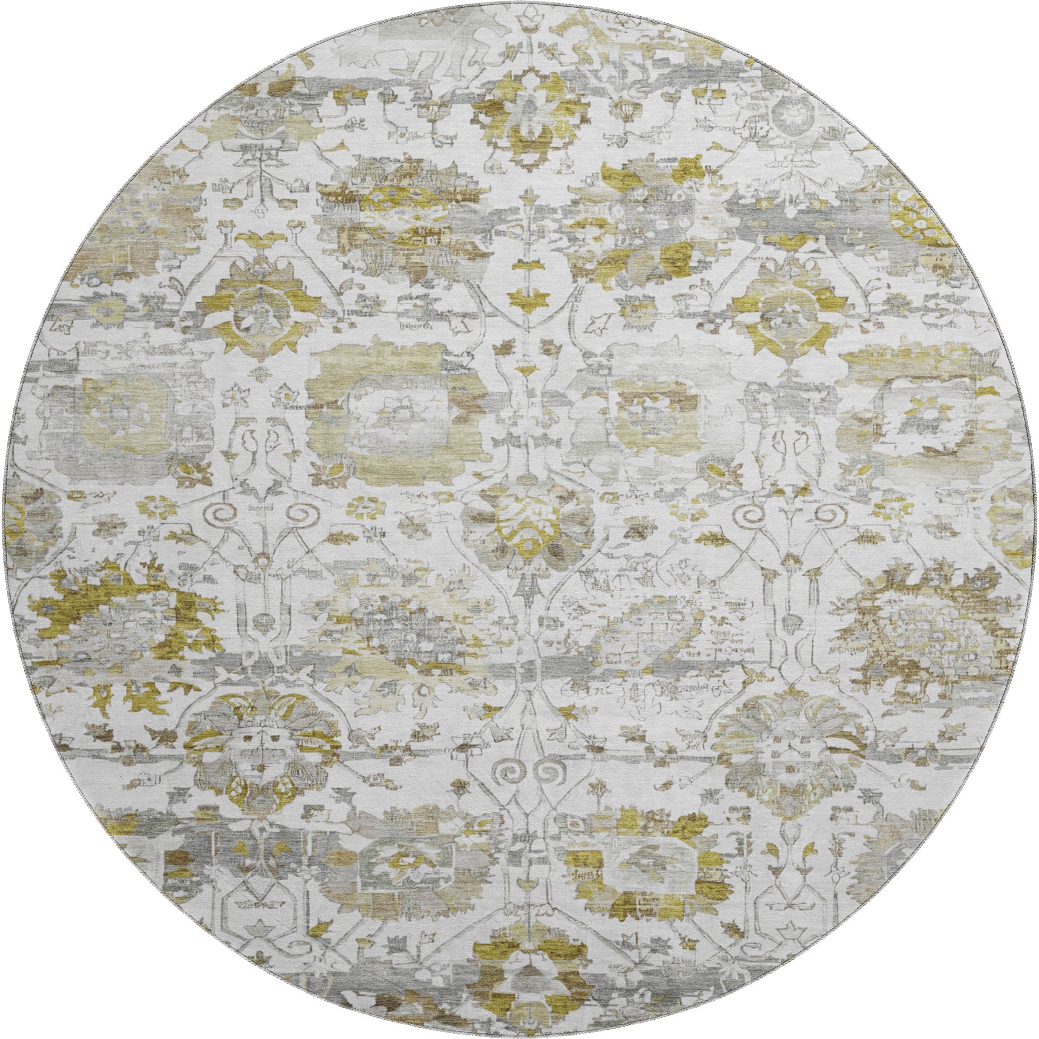 Kotor Machine Washable Traditional Linen Ivory Rug 8' x 8' #shape_Round