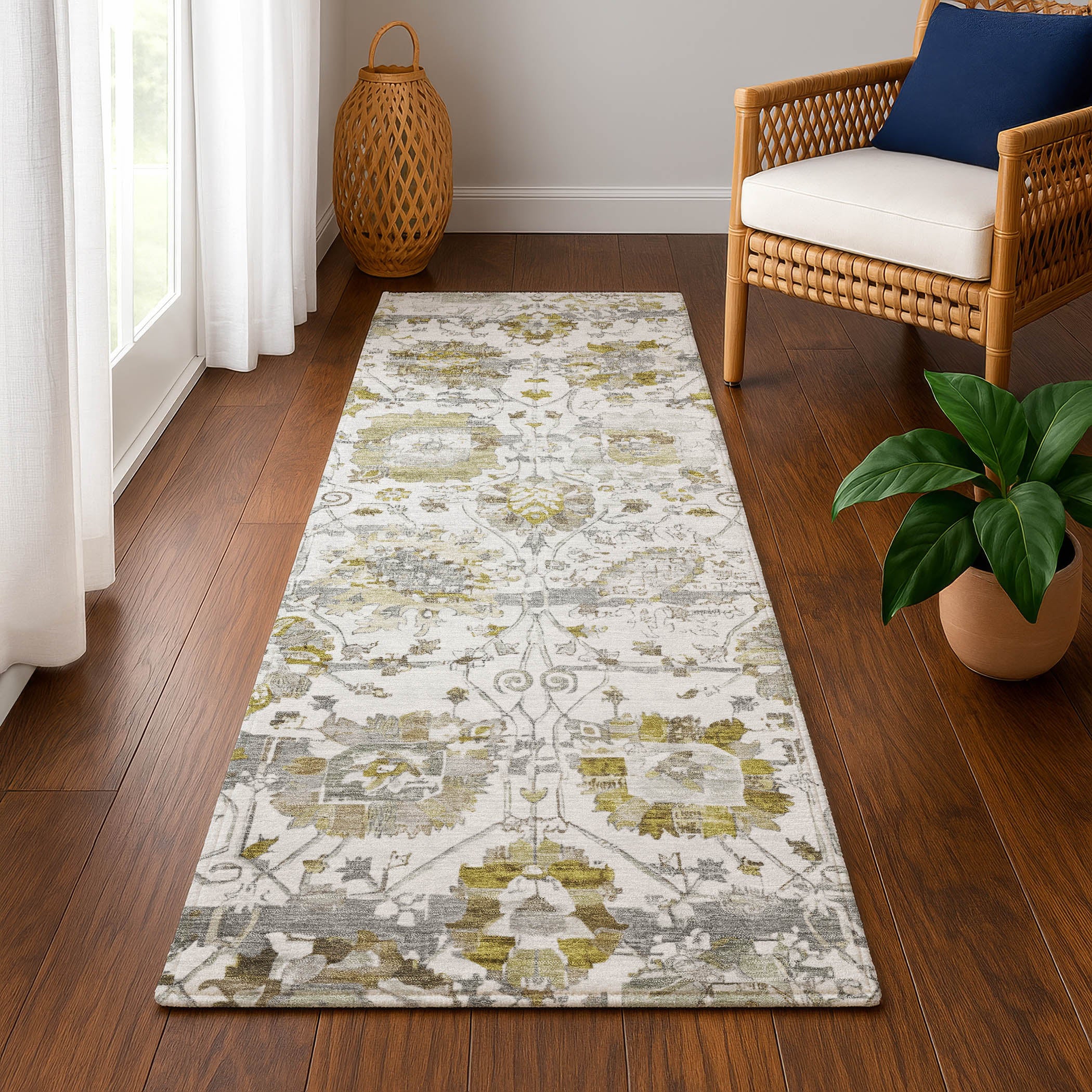 Kotor Machine Washable Traditional Linen Ivory Rug 2'3" x 7'6" #shape_Runner