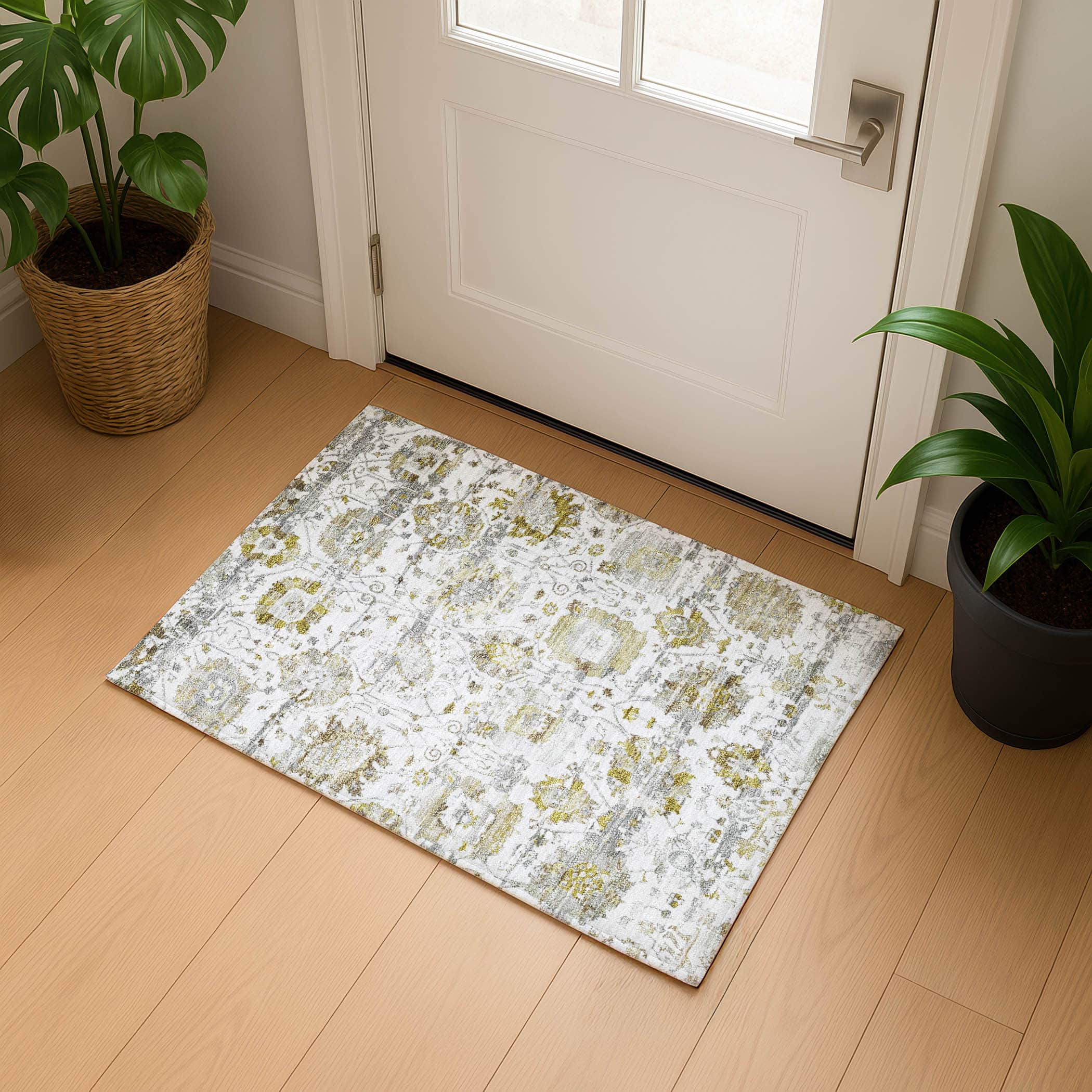 Kotor Machine Washable Traditional Linen Ivory Rug 1'8" x 2'6" #shape_Rectangle