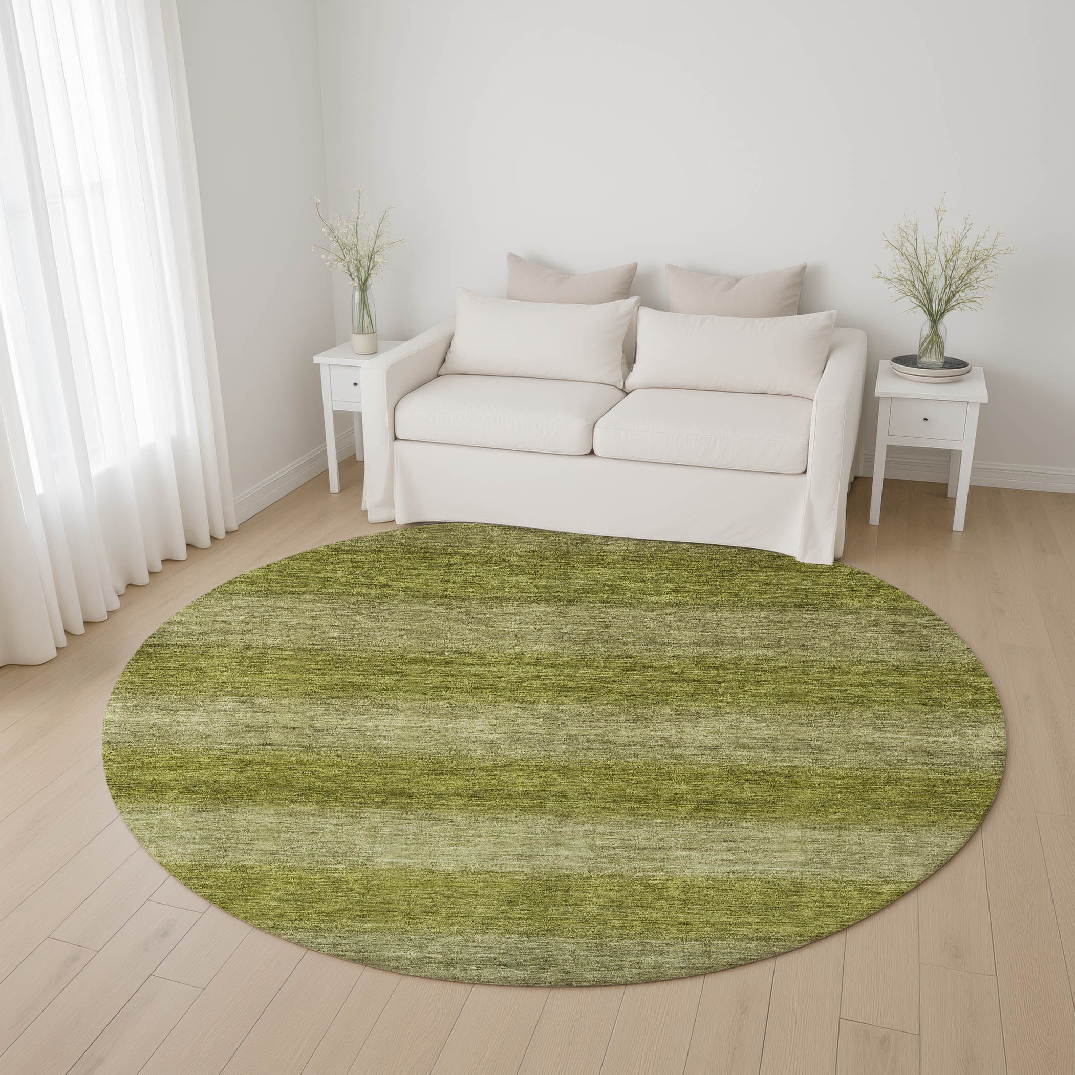 Sintra Machine Washable Transitional Aloe Green Rug 8' x 8' #shape_Round