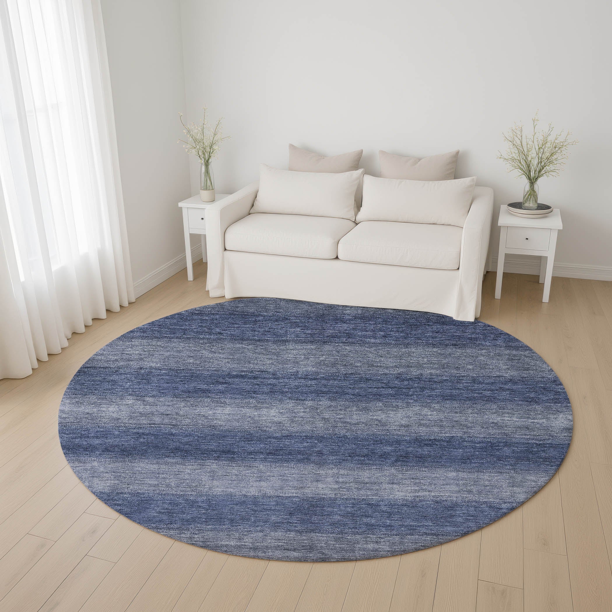 Sintra Machine Washable Transitional Blue Rug 8' x 8' #shape_Round