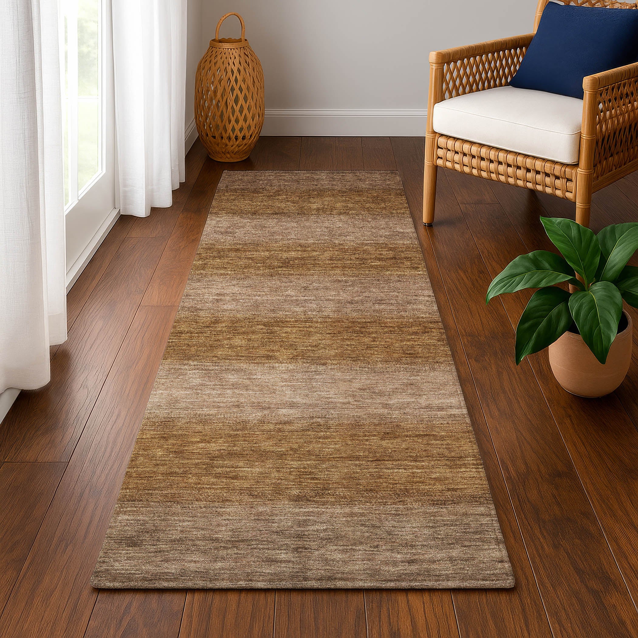 Sintra Machine Washable Transitional Brown Rug 2'3" x 7'6" #shape_Runner