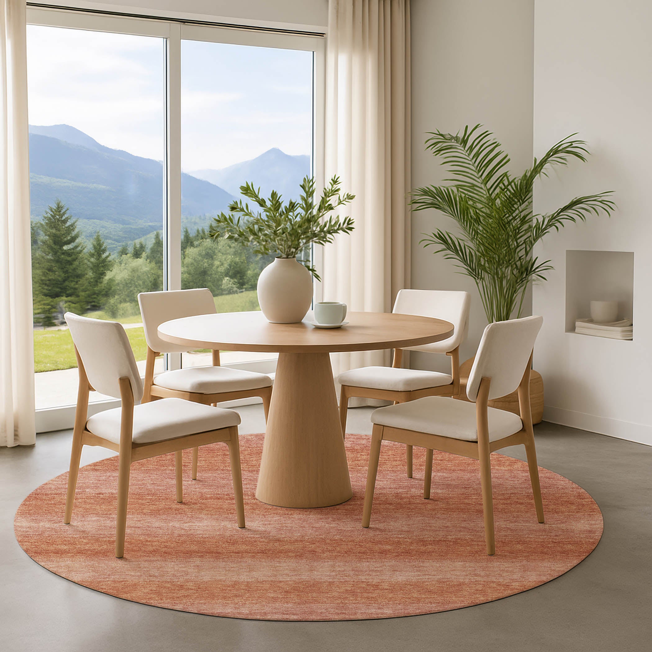 Sintra Machine Washable Transitional Terracotta Orange Rug 8' x 8' #shape_Round