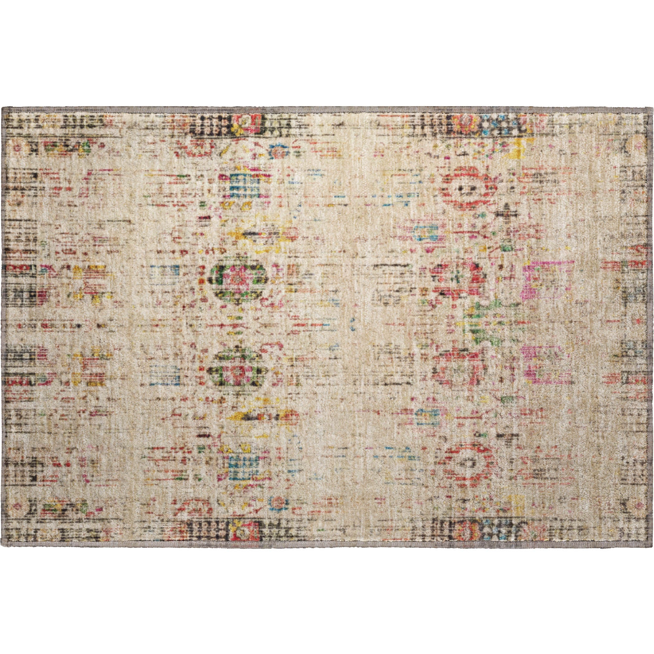 Prague Machine Washable Transitional Beige Brown Rug 1'8" x 2'6" #shape_Rectangle
