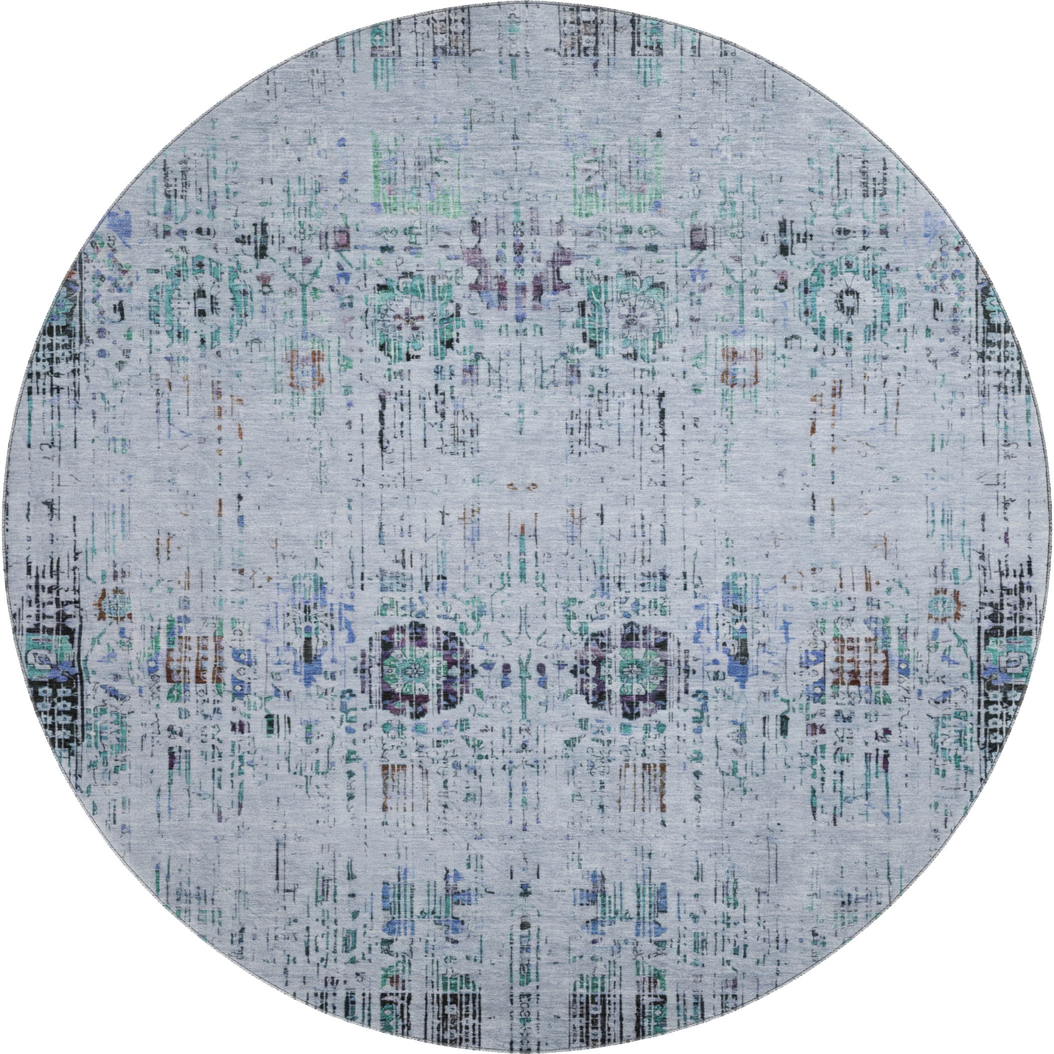 Prague Machine Washable Transitional Blue Rug 8' x 8' #shape_Round