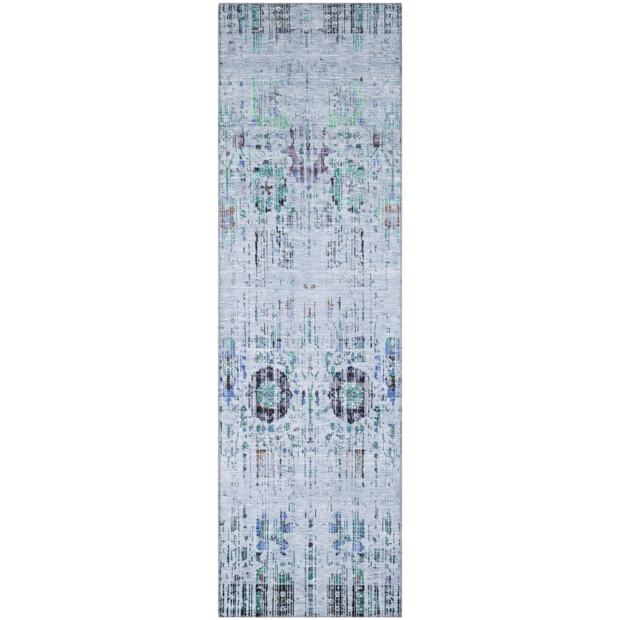 Prague Machine Washable Transitional Blue Rug 2'3" x 7'6" #shape_Runner