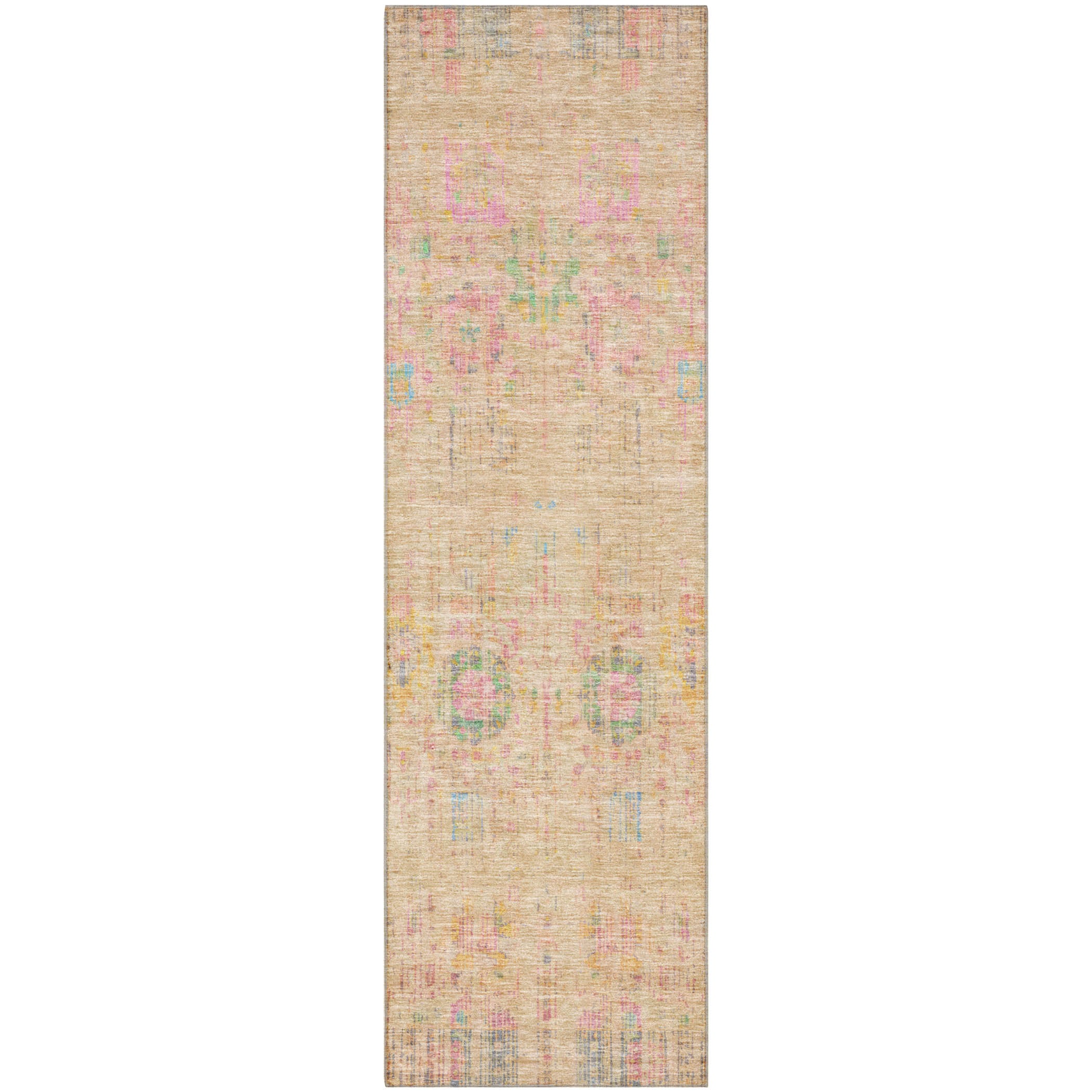 Prague Machine Washable Transitional Tan Brown Rug 2'3" x 7'6" #shape_Runner