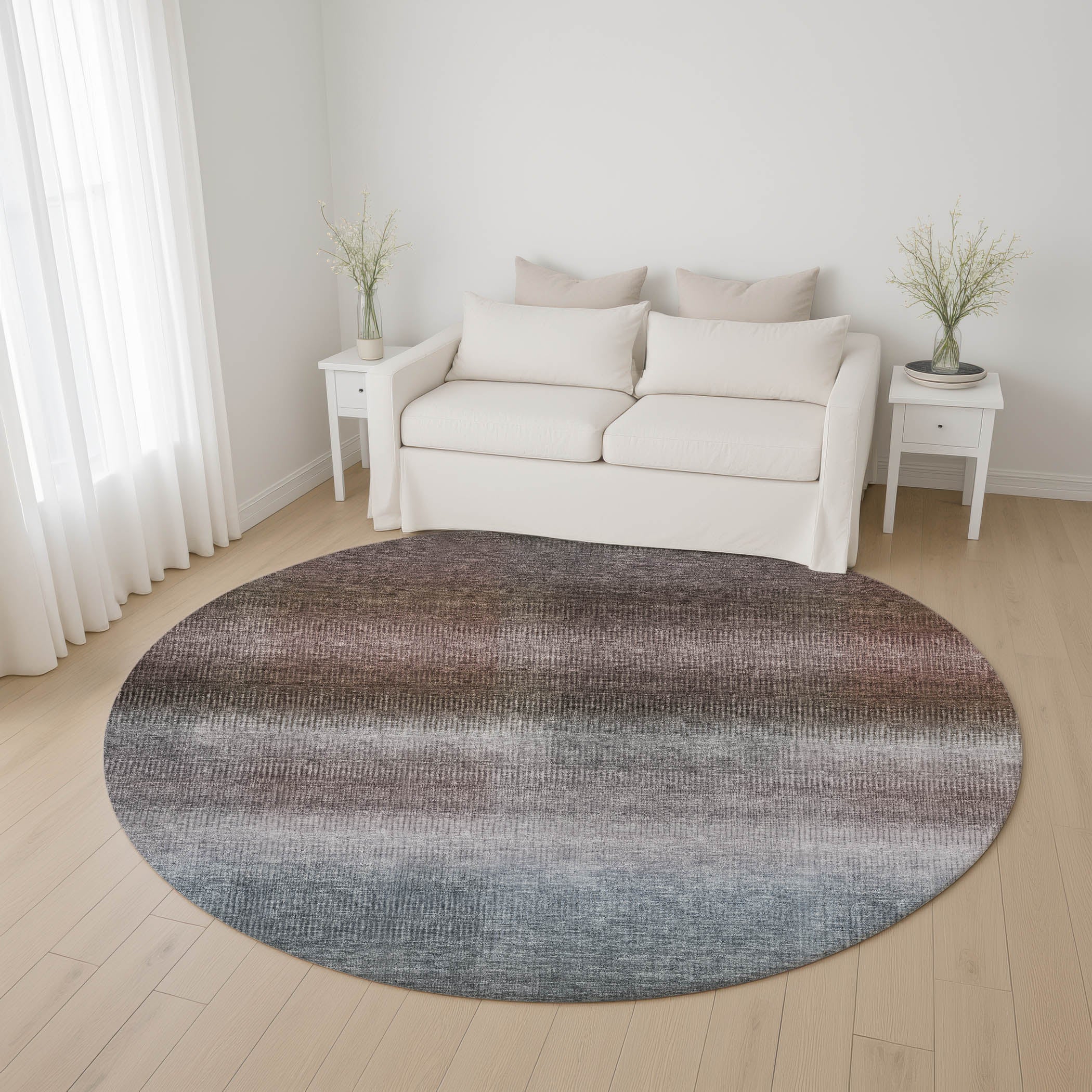 Colombo Machine Washable Transitional Brown Rug 8' x 8' #shape_Round