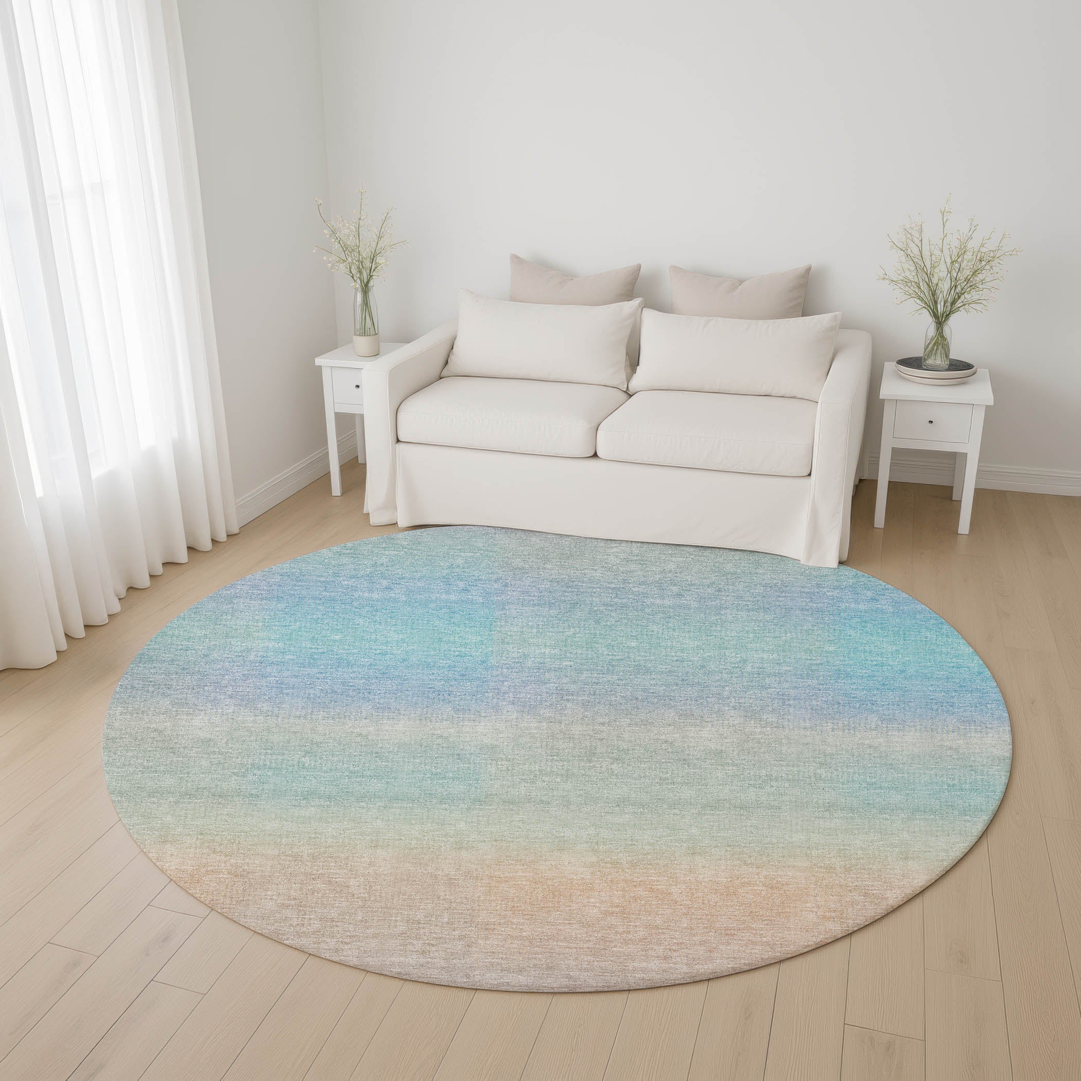 Colombo Machine Washable Transitional Sky Blue Rug 8' x 8' #shape_Round