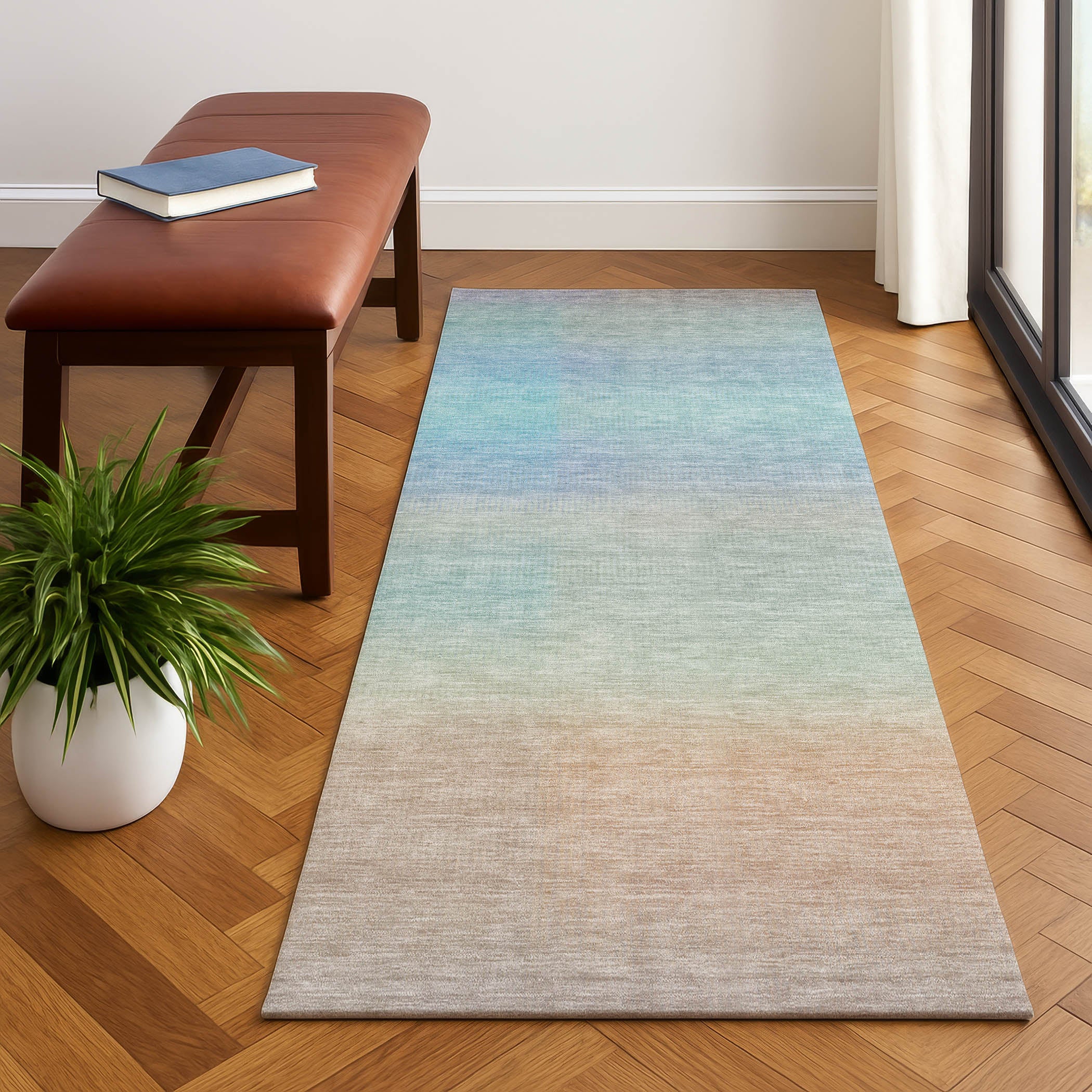 Colombo Machine Washable Transitional Sky Blue Rug 2'3" x 7'6" #shape_Runner