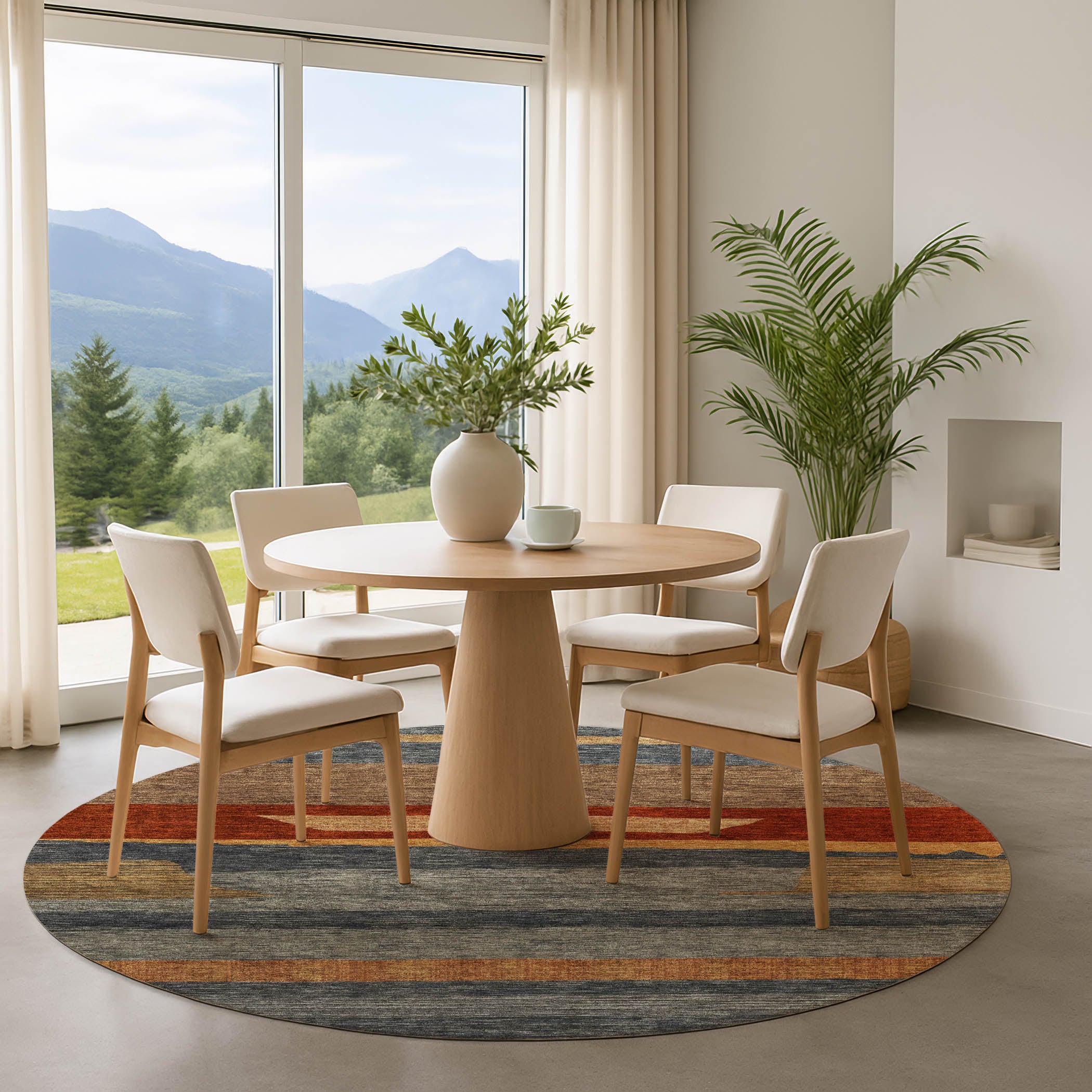 Dublin Machine Washable Transitional Blue Rug 8' x 8' #shape_Round