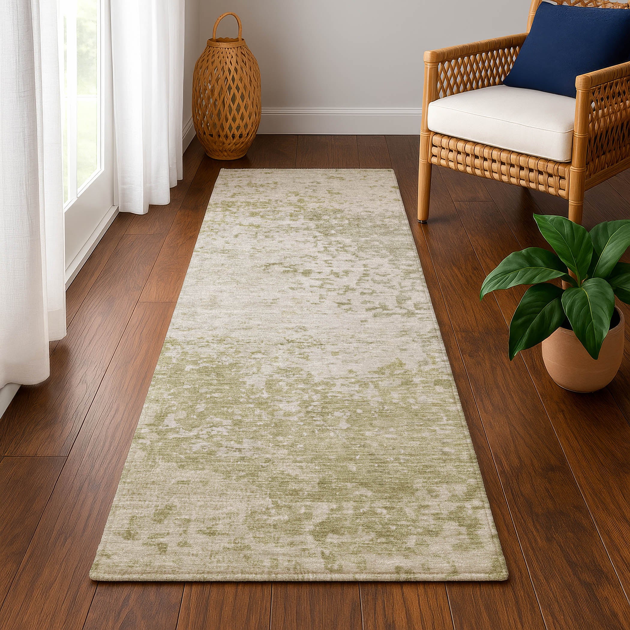 Oslo Machine Washable Transitional Beige Brown Rug 2'3" x 7'6" #shape_Runner