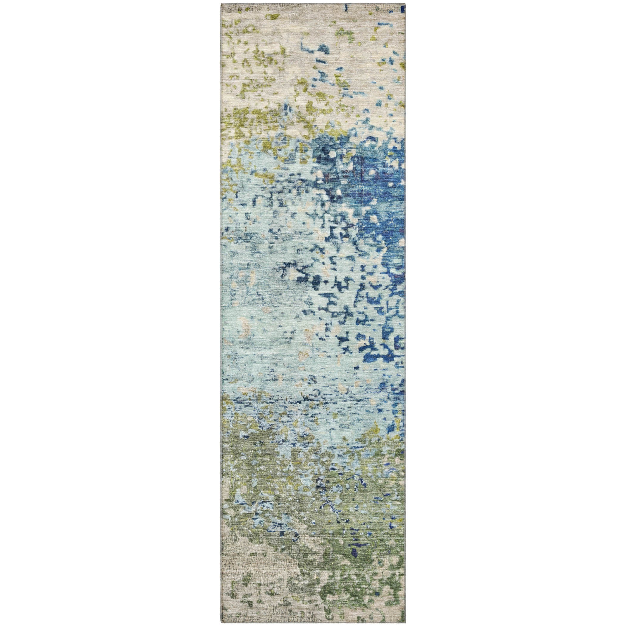 Oslo Machine Washable Transitional Blue Rug 2'3" x 7'6" #shape_Runner
