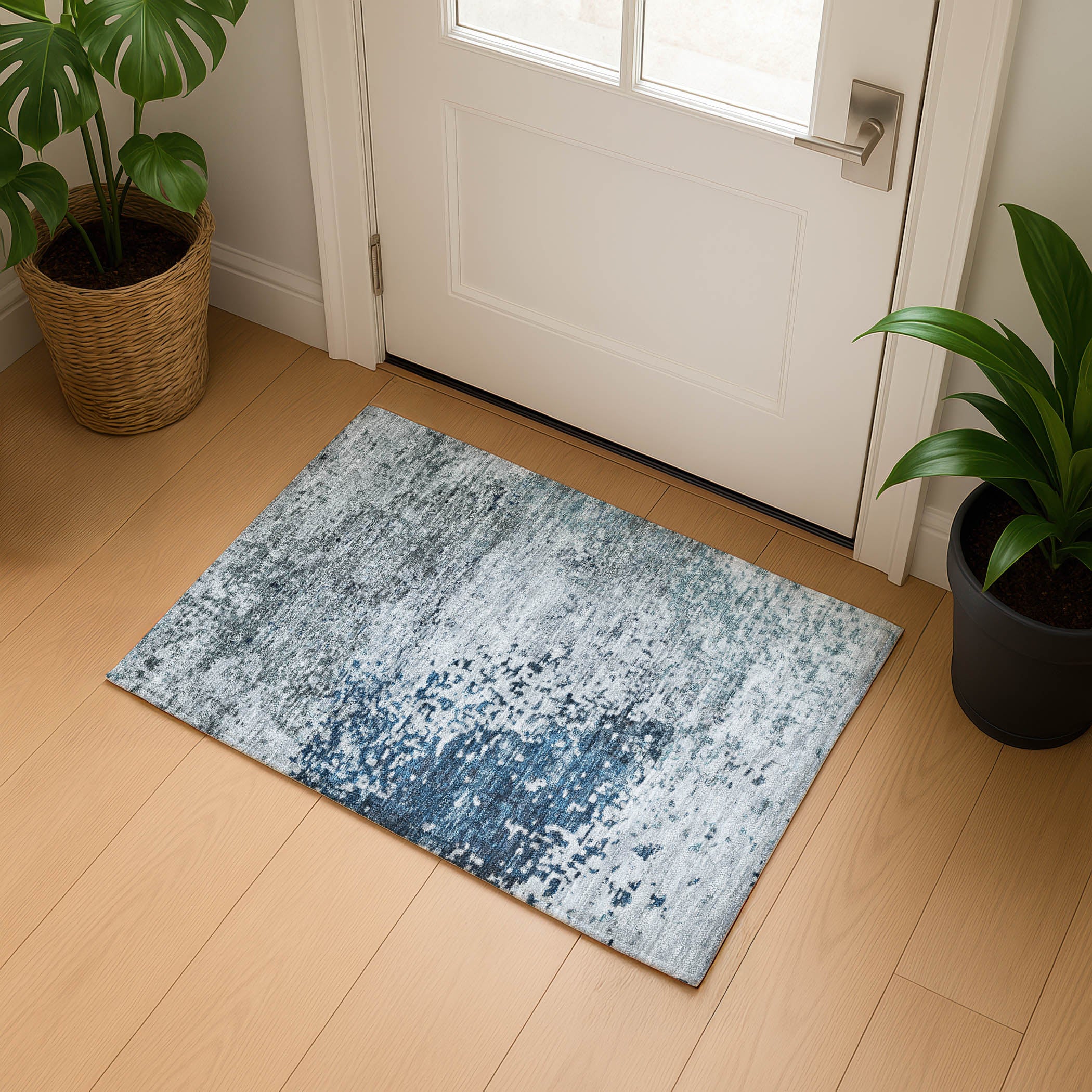 Oslo Machine Washable Transitional Denim Blue Rug 1'8" x 2'6" #shape_Rectangle