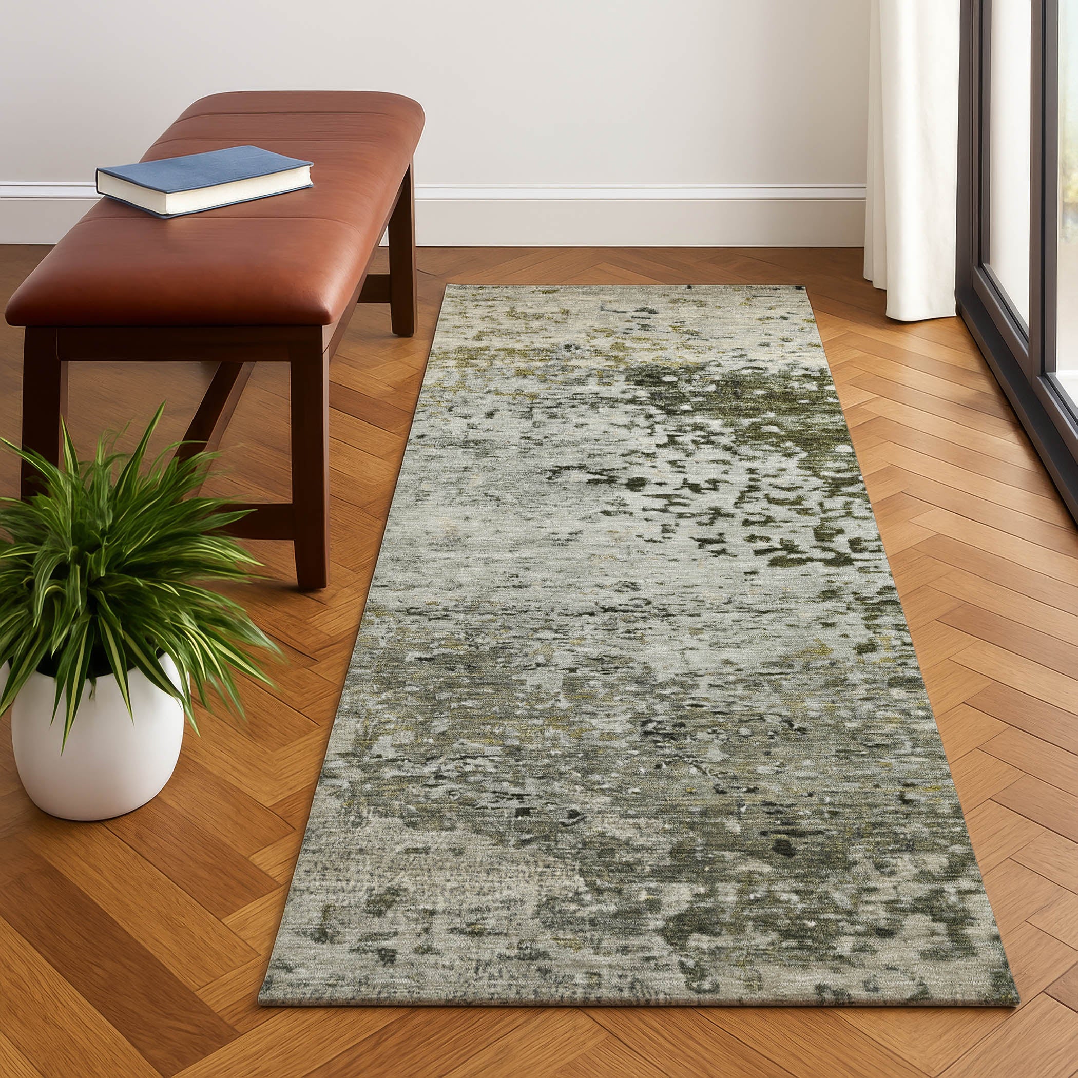 Oslo Machine Washable Transitional Graphite Gray Rug 2'3" x 7'6" #shape_Runner