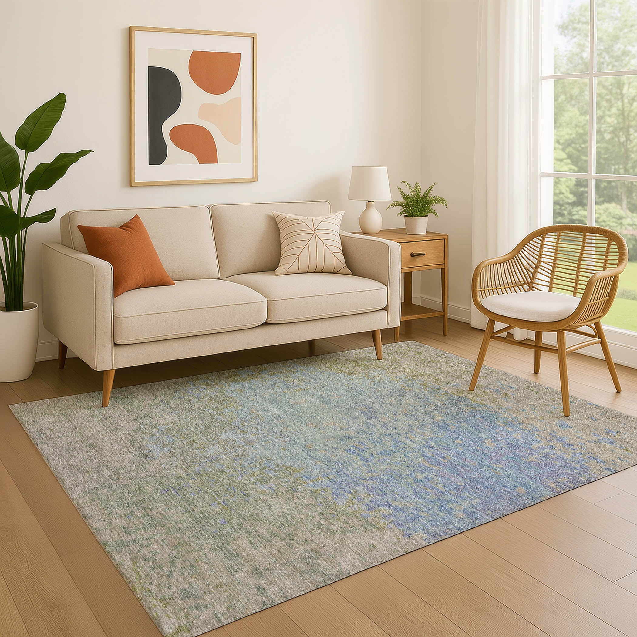Oslo Machine Washable Transitional Sky Blue Rug 2'6" x 3'10" #shape_Rectangle