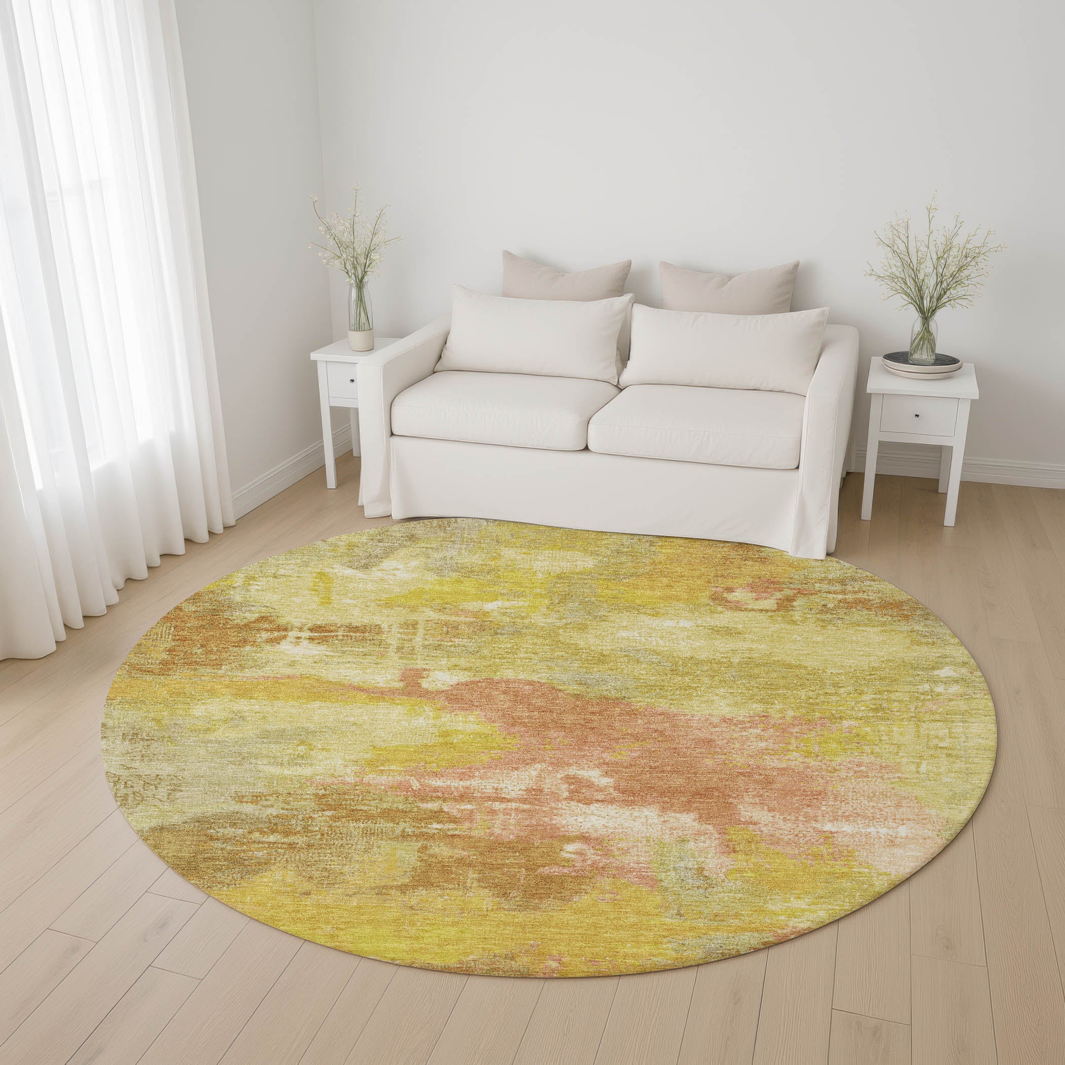 Seville Machine Washable Transitional Aloe Green Rug 8' x 8' #shape_Round