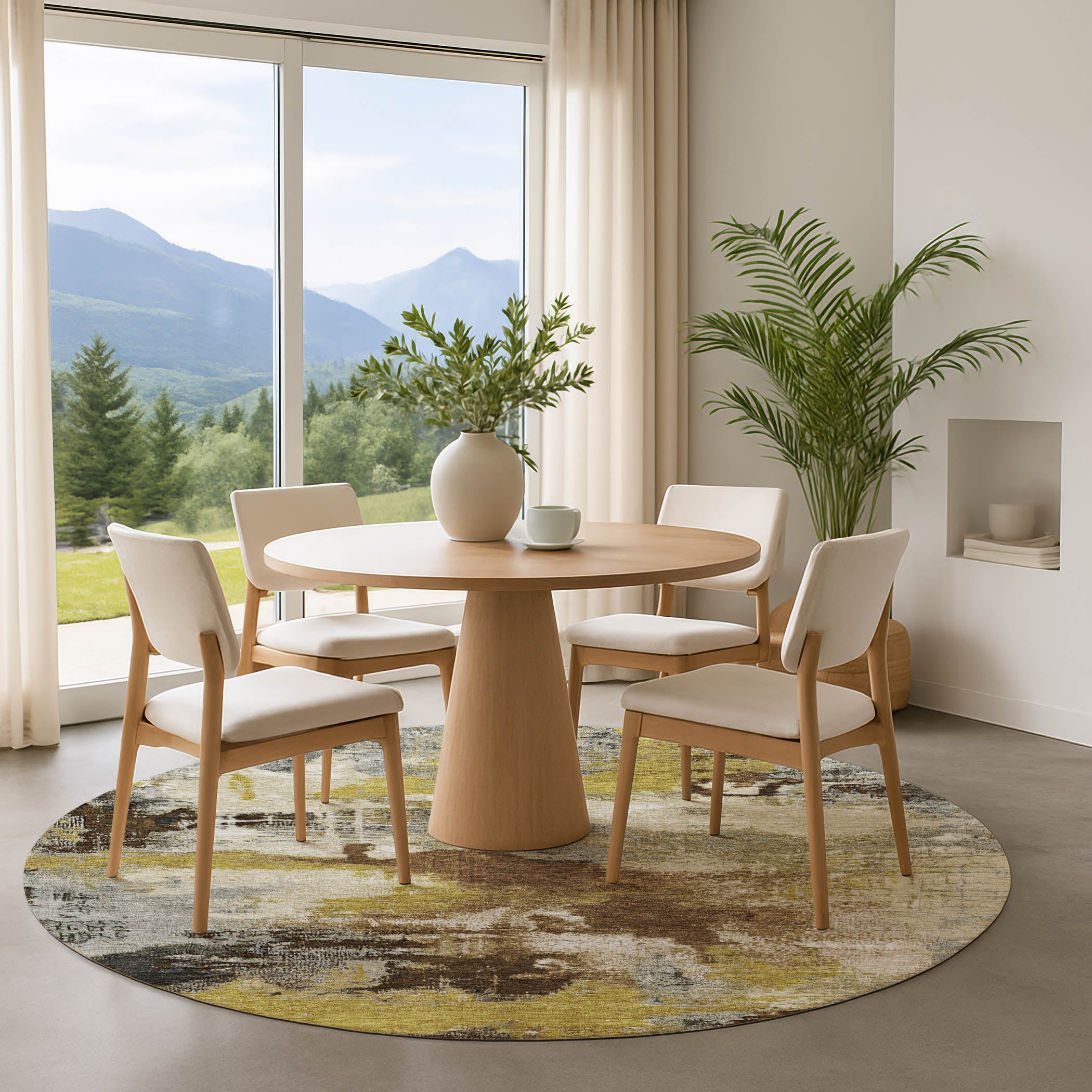 Seville Machine Washable Transitional Brown Rug 8' x 8' #shape_Round