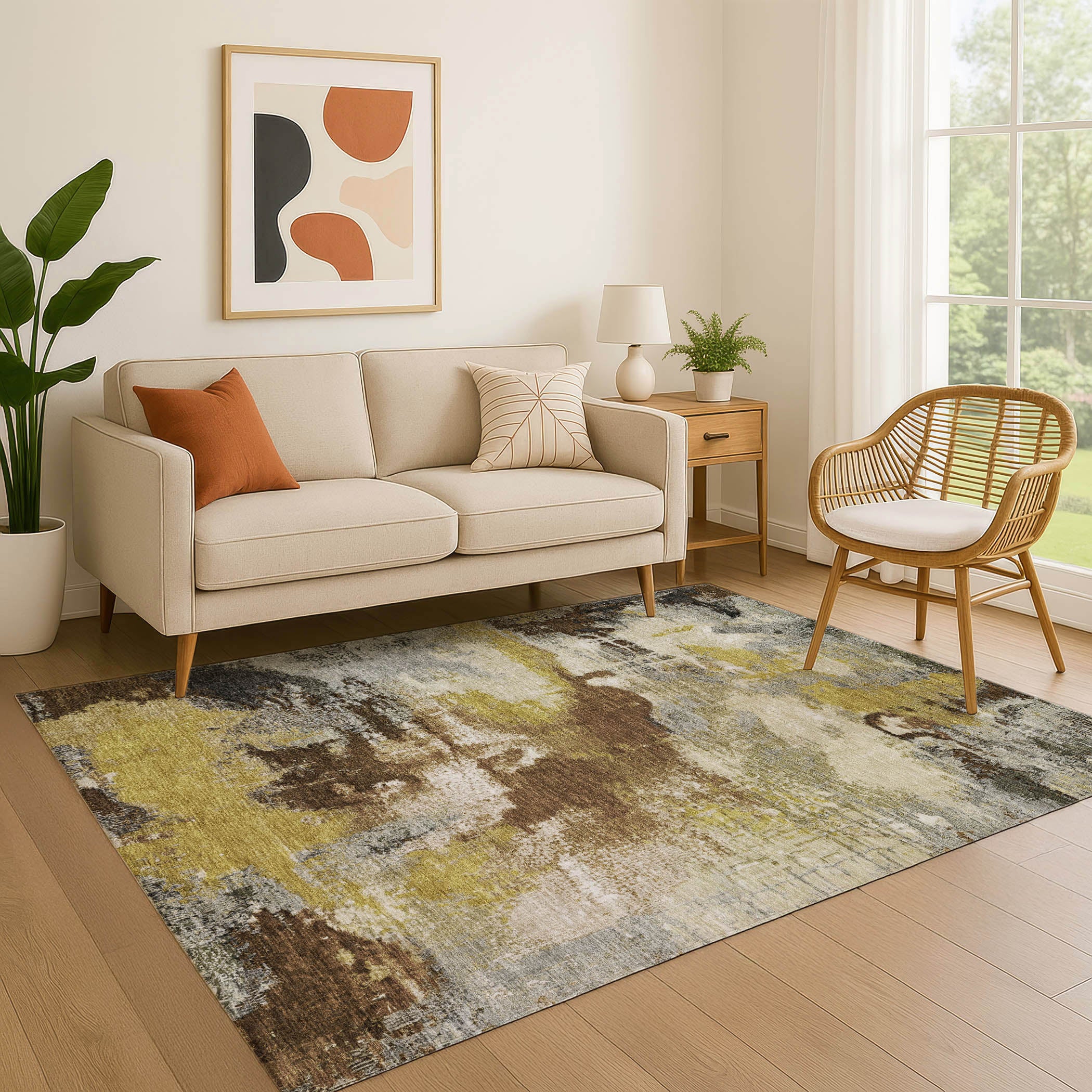 Seville Machine Washable Transitional Brown Rug 2'6" x 3'10" #shape_Rectangle