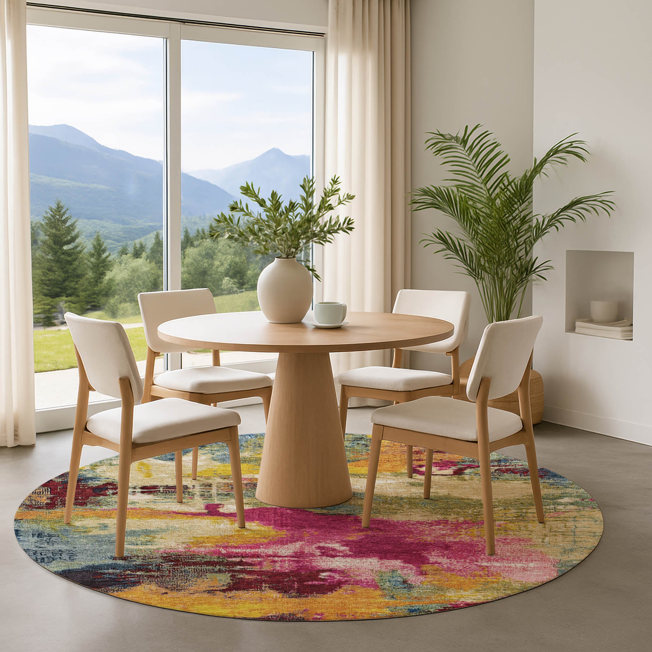 Seville Machine Washable Transitional Garnet Red Rug 8' x 8' #shape_Round