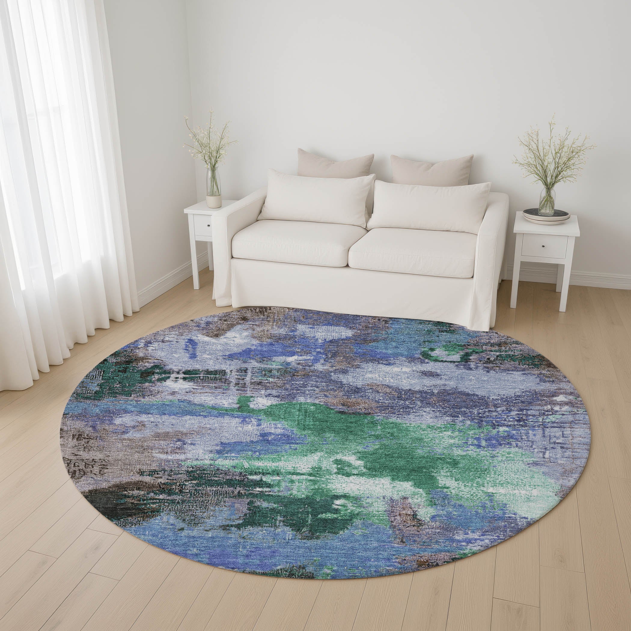 Seville Machine Washable Transitional Green Rug 8' x 8' #shape_Round
