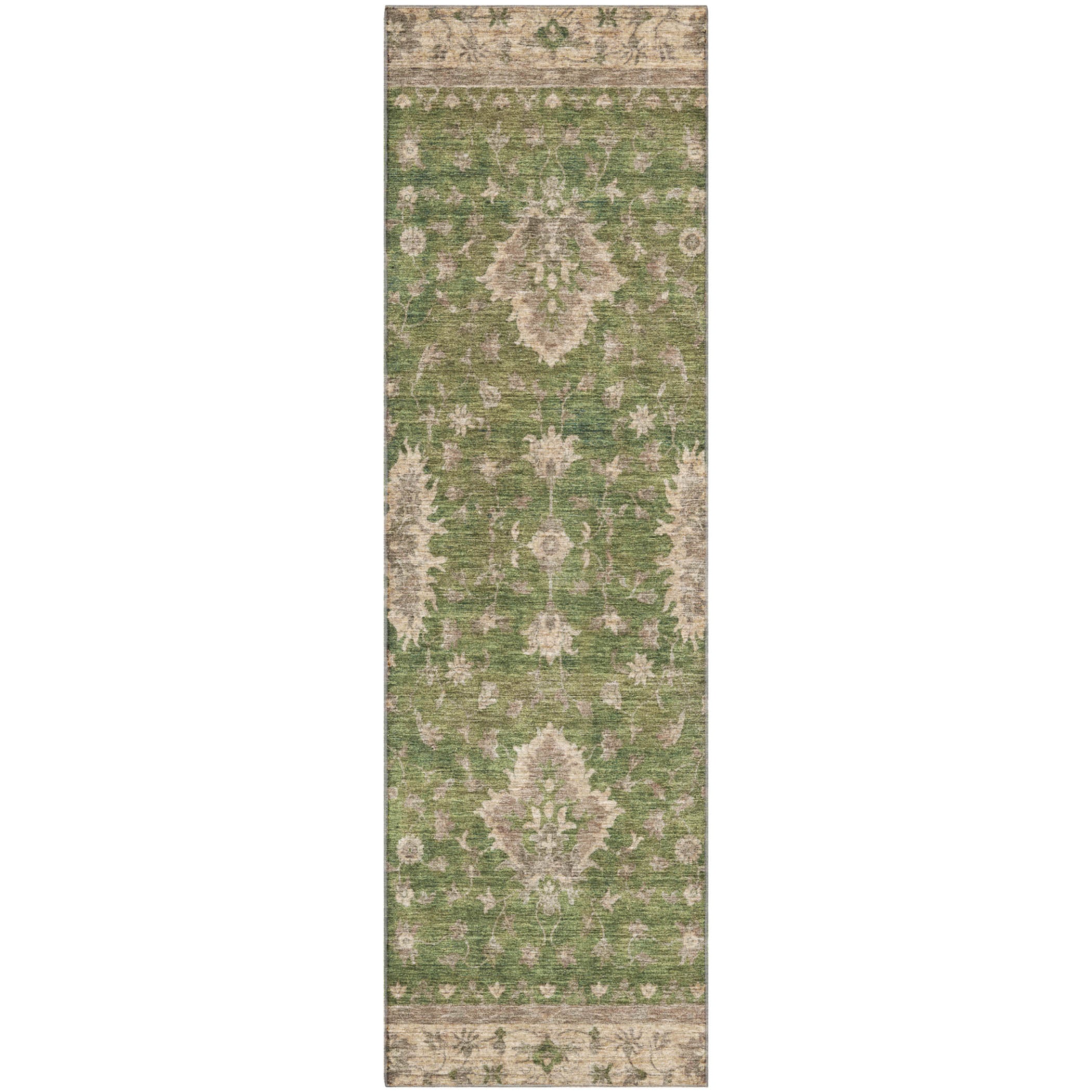 Siena Machine Washable Traditional Aloe Green Rug 2'3" x 7'6" #shape_Runner