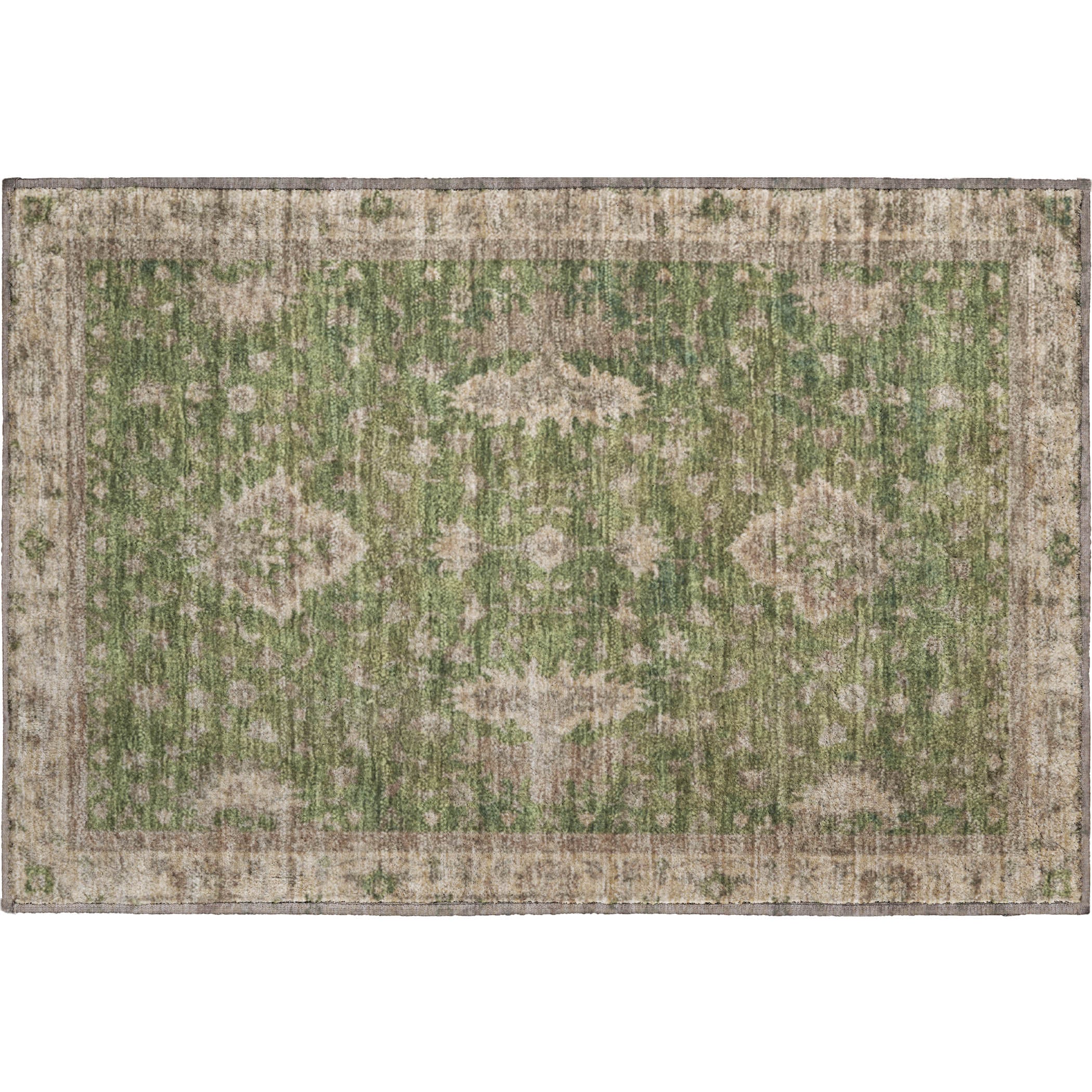 Siena Machine Washable Traditional Aloe Green Rug 1'8" x 2'6" #shape_Rectangle