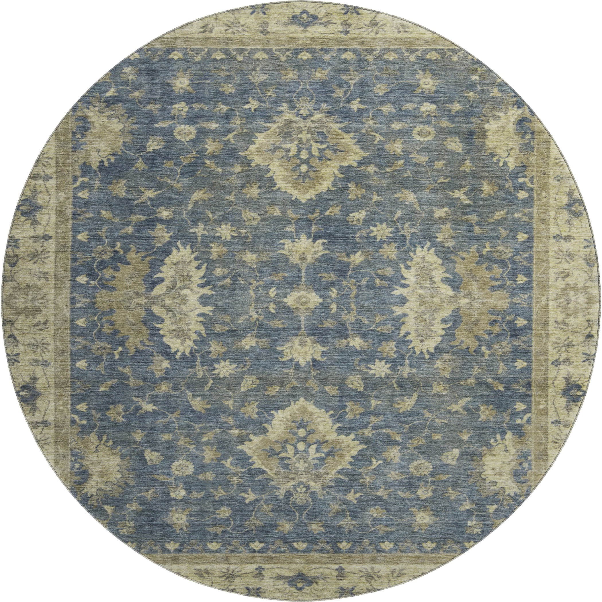 Siena Machine Washable Traditional Blue Rug 8' x 8' #shape_Round
